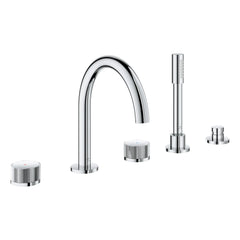 [1053500000] Atrio Private Collection 5-Hole 2-Handle Deckmount Tub Filler with Knob Handles with 1.75 GPM Hand Shower - Hard Graphite