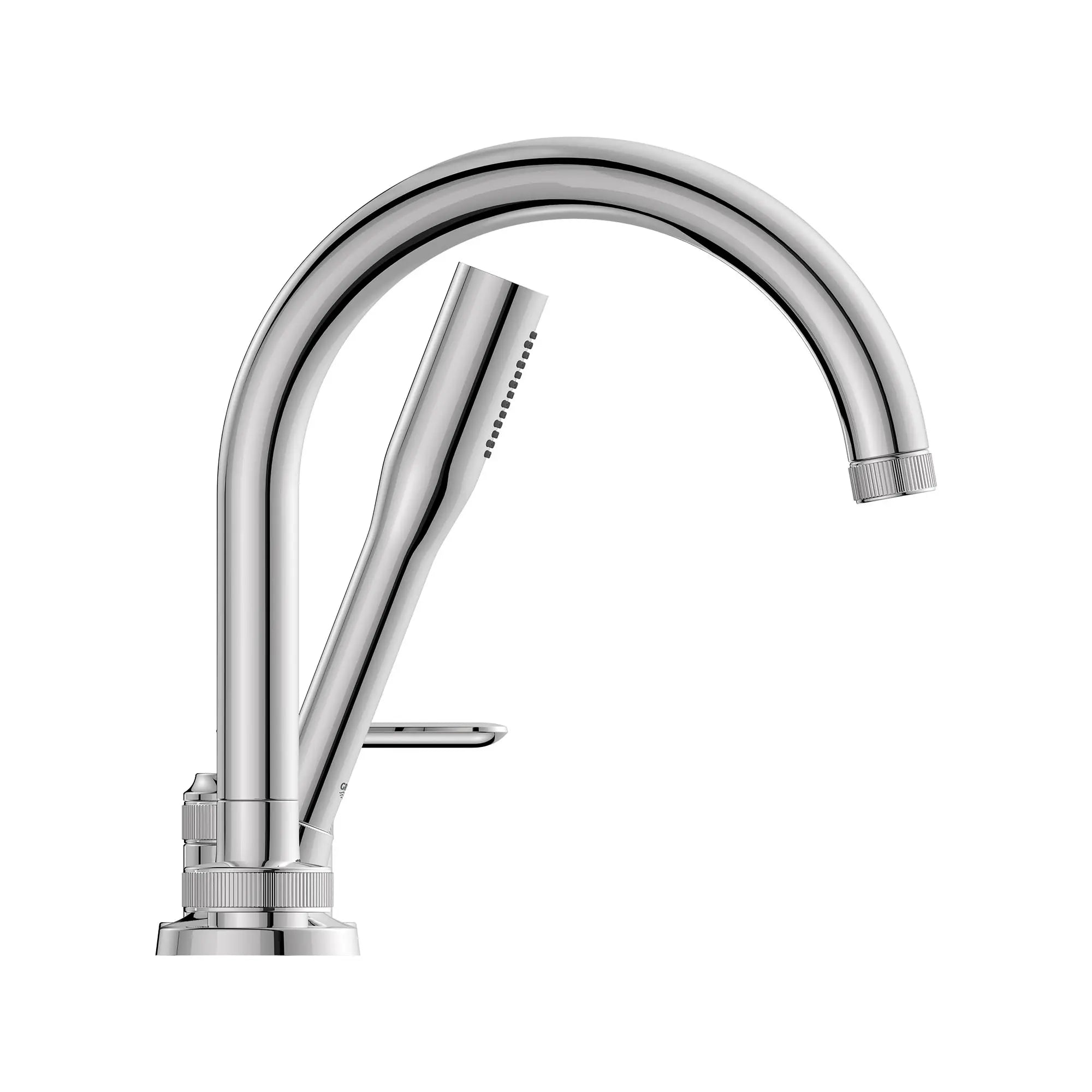 Robinet de baignoire romaine Listra à 4 trous et une seule manette monté sur plan avec douche à main de 6,6 l/min (1,75 gal/min) // CHROME STARLIGHT GROHE // 268366_Listra_SiloSide_1062370000_0001_SEPTEMBER2024_0_CDNwebp.webp
