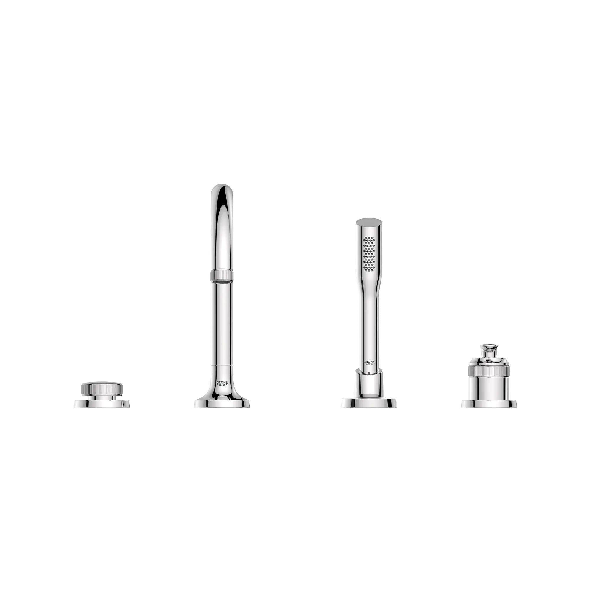 Robinet de baignoire romaine Listra à 4 trous et une seule manette monté sur plan avec douche à main de 6,6 l/min (1,75 gal/min) // CHROME STARLIGHT GROHE // 268392_Listra_SiloStraight_1062370000_0001_SEPTEMBER2024_0_CDNwebp.webp