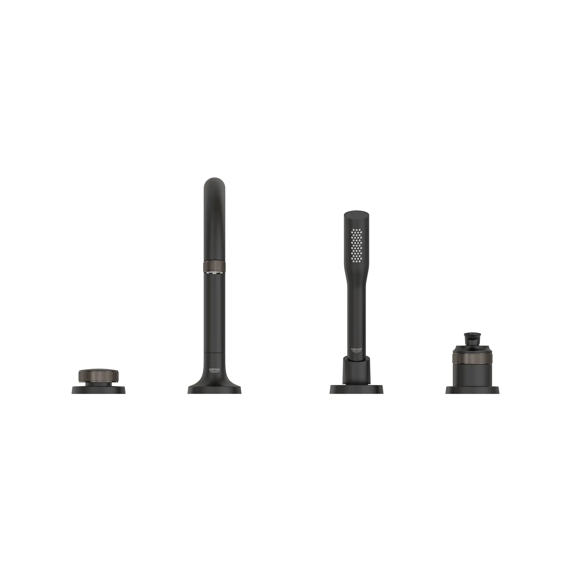 Robinet de baignoire romaine Listra à 4 trous et une seule manette monté sur plan avec douche à main de 6,6 l/min (1,75 gal/min) // NOIR MAT // 268488_Listra_SiloStraight_1062372430_0001_SEPTEMBER2024_0_CDNwebp.webp