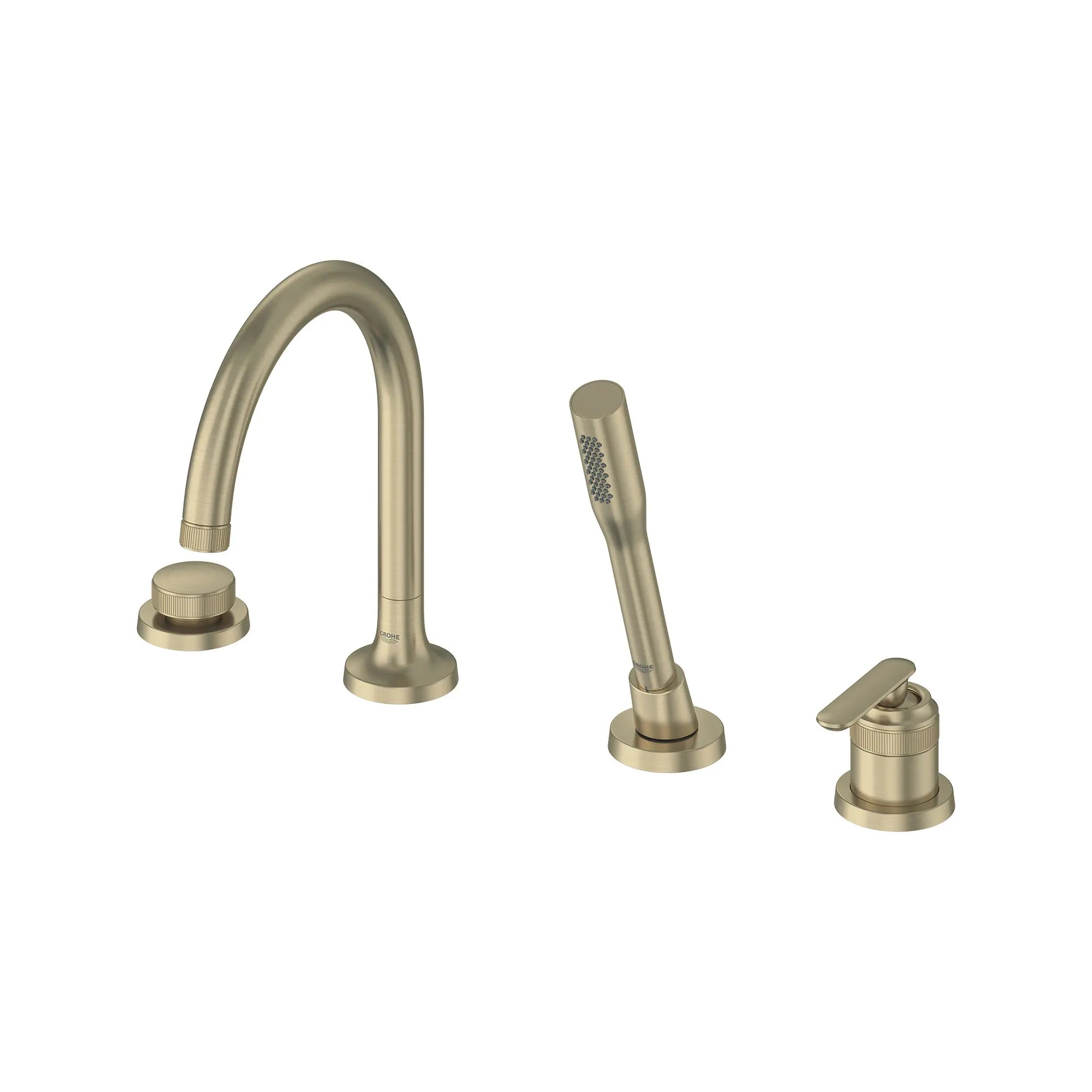 Robinet de baignoire romaine Listra à 4 trous et une seule manette monté sur plan avec douche à main de 6,6 l/min (1,75 gal/min) // NICKEL BROSSÉ INFINITYFINISH // 268511_Listra_SiloLeft_106237EN00_0001_SEPTEMBER2024_0_CDNwebp.webp