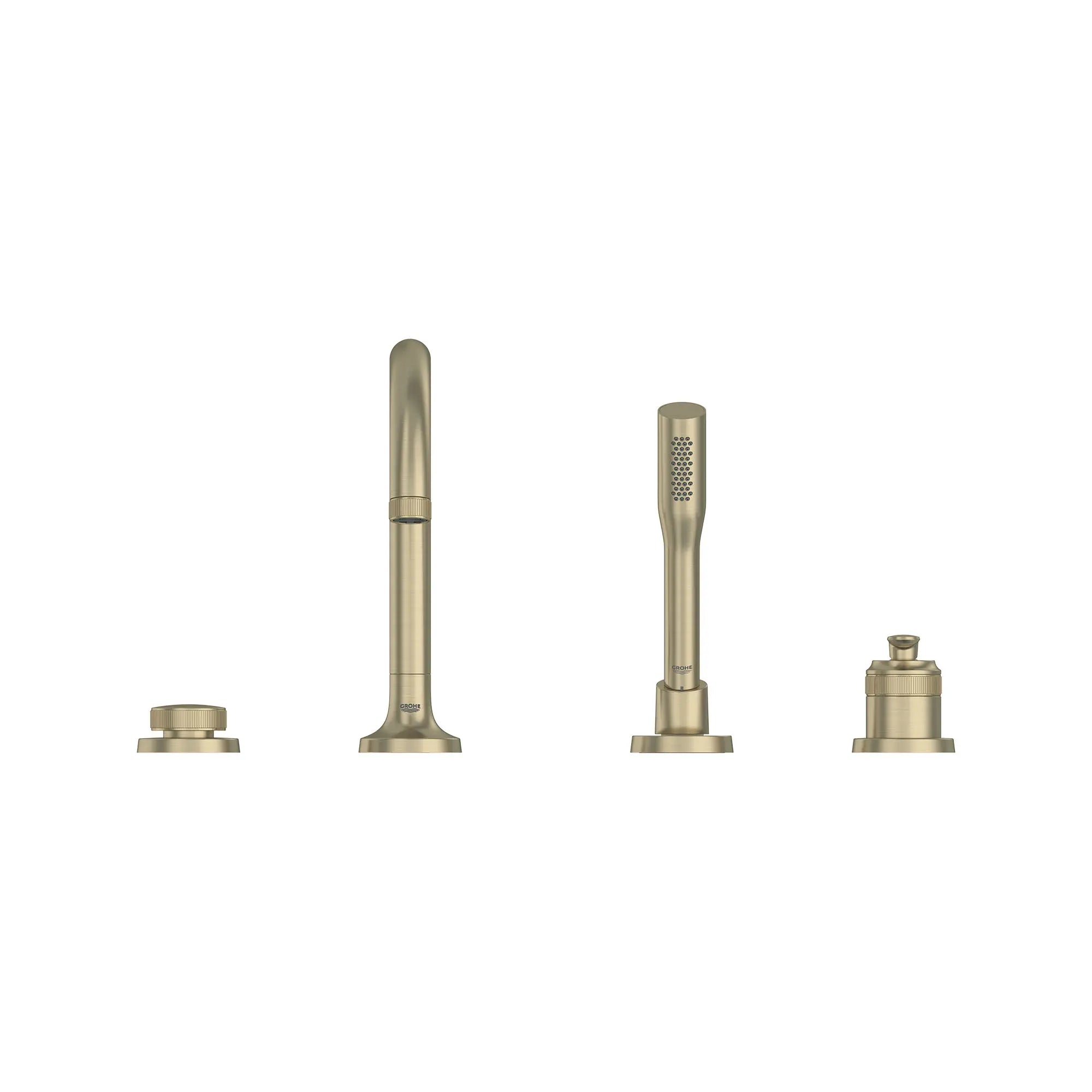 Robinet de baignoire romaine Listra à 4 trous et une seule manette monté sur plan avec douche à main de 6,6 l/min (1,75 gal/min) // NICKEL BROSSÉ INFINITYFINISH // 268584_Listra_SiloStraight_106237EN00_0001_SEPTEMBER2024_0_CDNwebp.webp