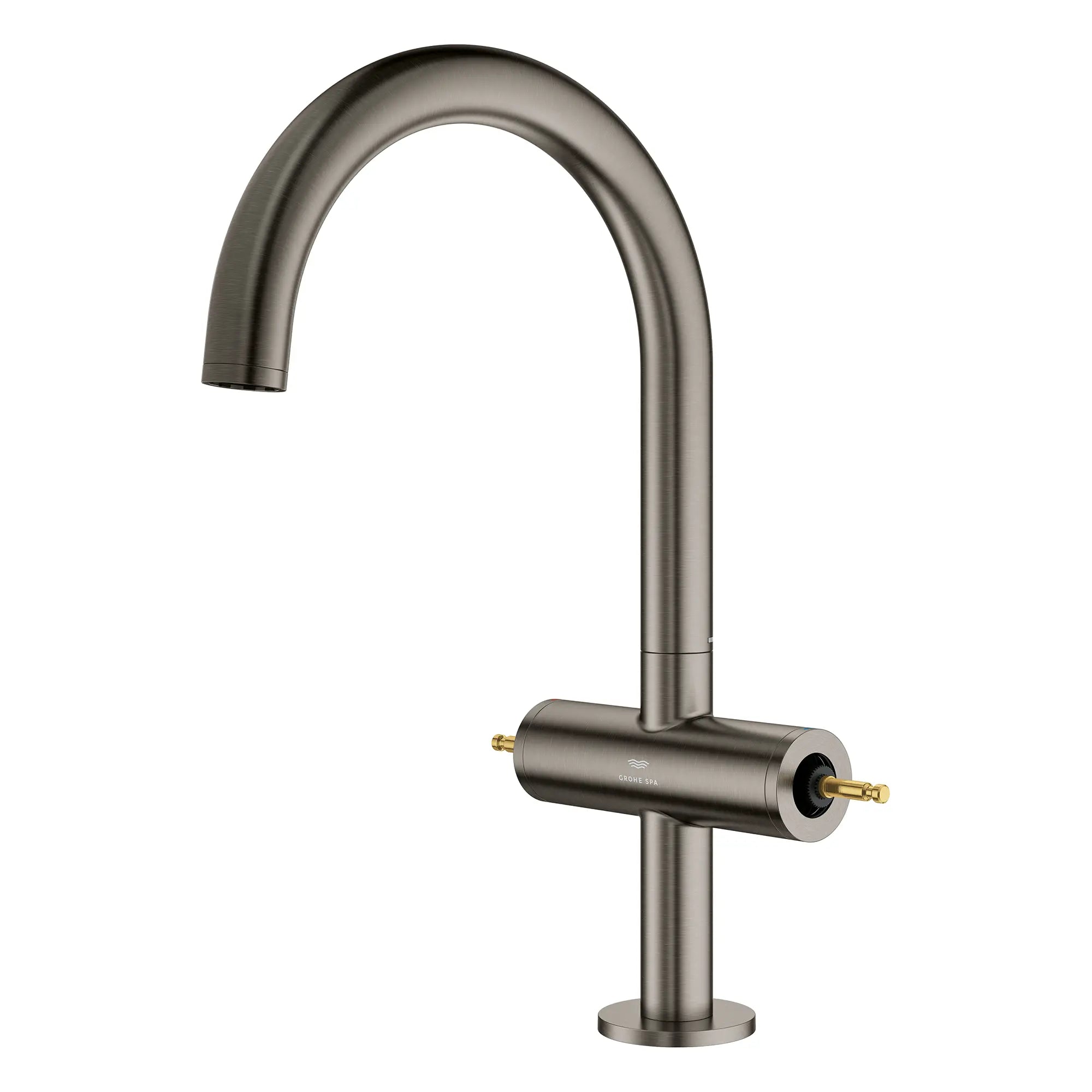Grand robinet monotrou à deux poignées pour salle de bain 4,5 L/min (1,2 gpm) // BRUSHED HARD GRAPHITE // 269194_Atrio_PC_SiloLeft_21146AL00_August2025_0_CDNwebp.webp