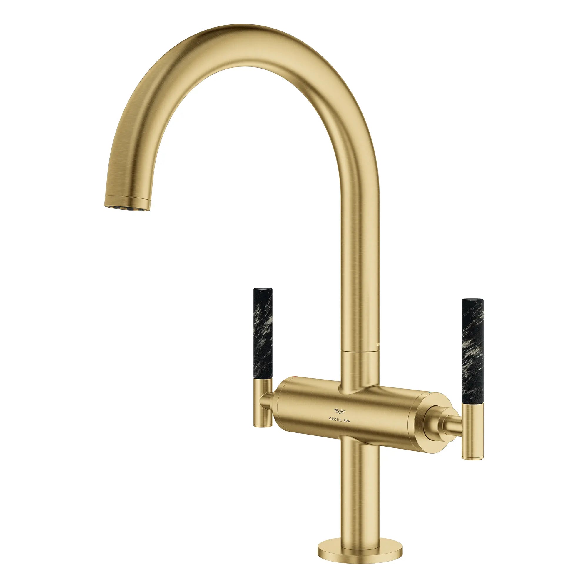 Grand robinet monotrou à deux poignées pour salle de bain 4,5 L/min (1,2 gpm) // BRUSHED COOL SUNRISE // 269227_Atrio_PC_SiloLeft_21146GN00_48459GN0_August2025_0_CDNwebp.webp