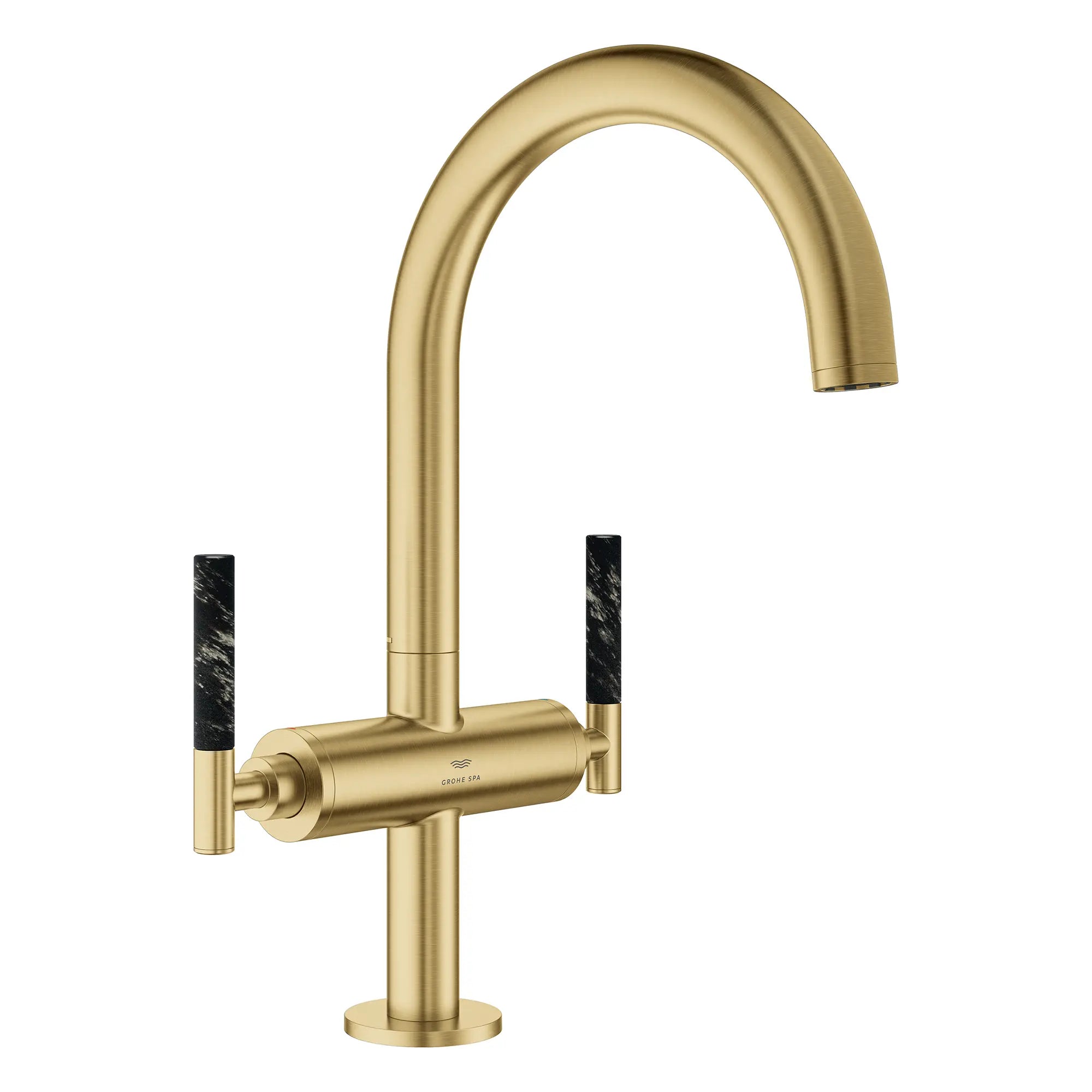 Grand robinet monotrou à deux poignées pour salle de bain 4,5 L/min (1,2 gpm) // BRUSHED COOL SUNRISE // 269228_Atrio_PC_SiloRight_21146GN00_48459GN0_August2025_0_CDNwebp.webp
