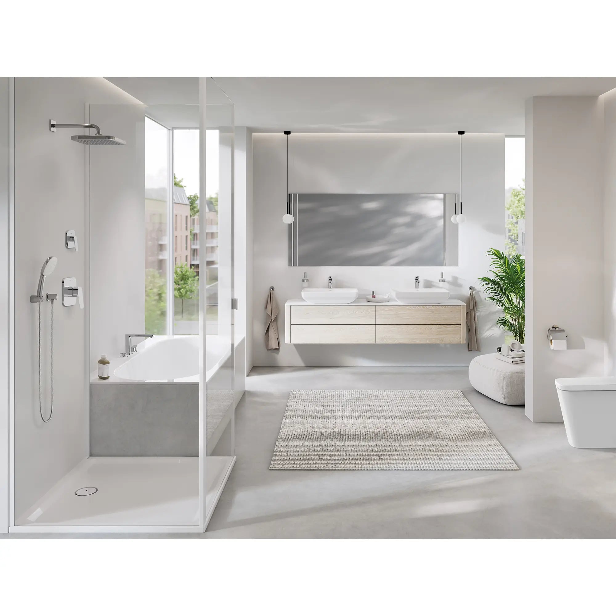 Robinet de remplissage de baignoire monté sur plan à 3 orifices et 2 manettes Cubeo // CHROME STARLIGHT GROHE // 270989_Cubeo_EnvironmentFull_1019290000_0001_September2025_0_CDNwebp.webp