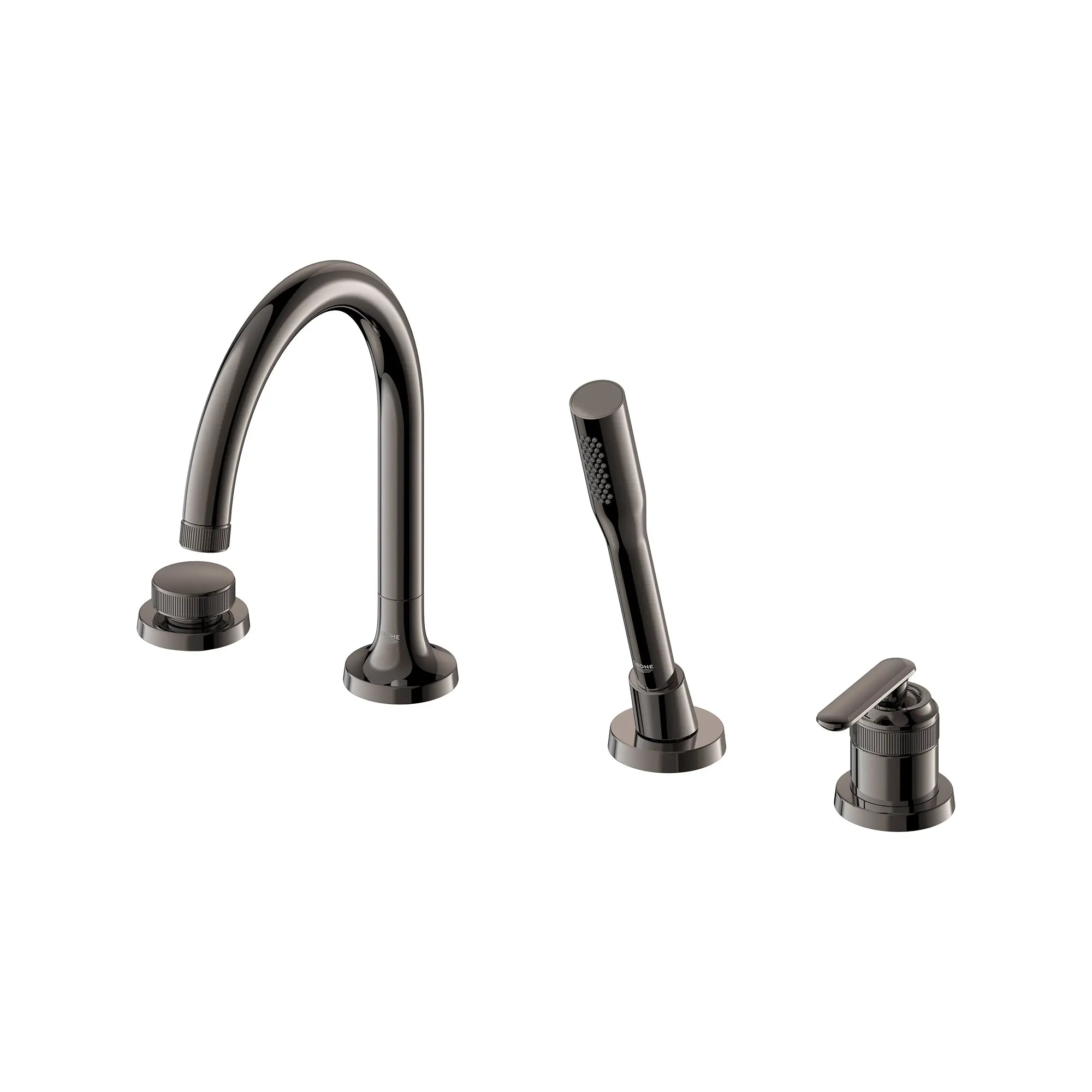 Robinet de baignoire romaine Listra à 4 trous et une seule manette monté sur plan avec douche à main de 6,6 l/min (1,75 gal/min) // GRAPHITE DUR // 275193_Listra_SiloLeft_106237A000_0001_SEPTEMBER2024_0_CDNwebp.webp