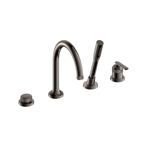 Robinet de baignoire romaine Listra à 4 trous et une seule manette monté sur plan avec douche à main de 6,6 l/min (1,75 gal/min) - Graphite dur