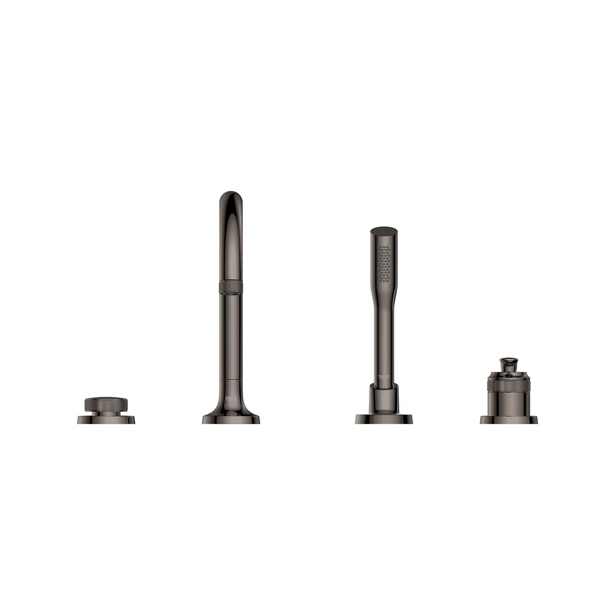 Robinet de baignoire romaine Listra à 4 trous et une seule manette monté sur plan avec douche à main de 6,6 l/min (1,75 gal/min) // GRAPHITE DUR // 275265_Listra_SiloStraight_106237A000_0001_SEPTEMBER2024_0_CDNwebp.webp