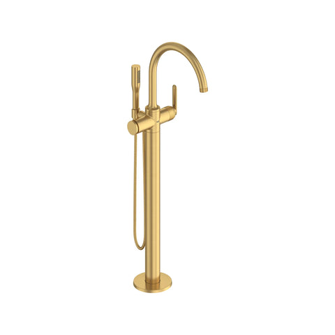 Robinet de baignoire autoportant Listra à une seule manette avec douche à main de 6,6 l/min (1,75 gal/min) - Aube fraîche brossé
