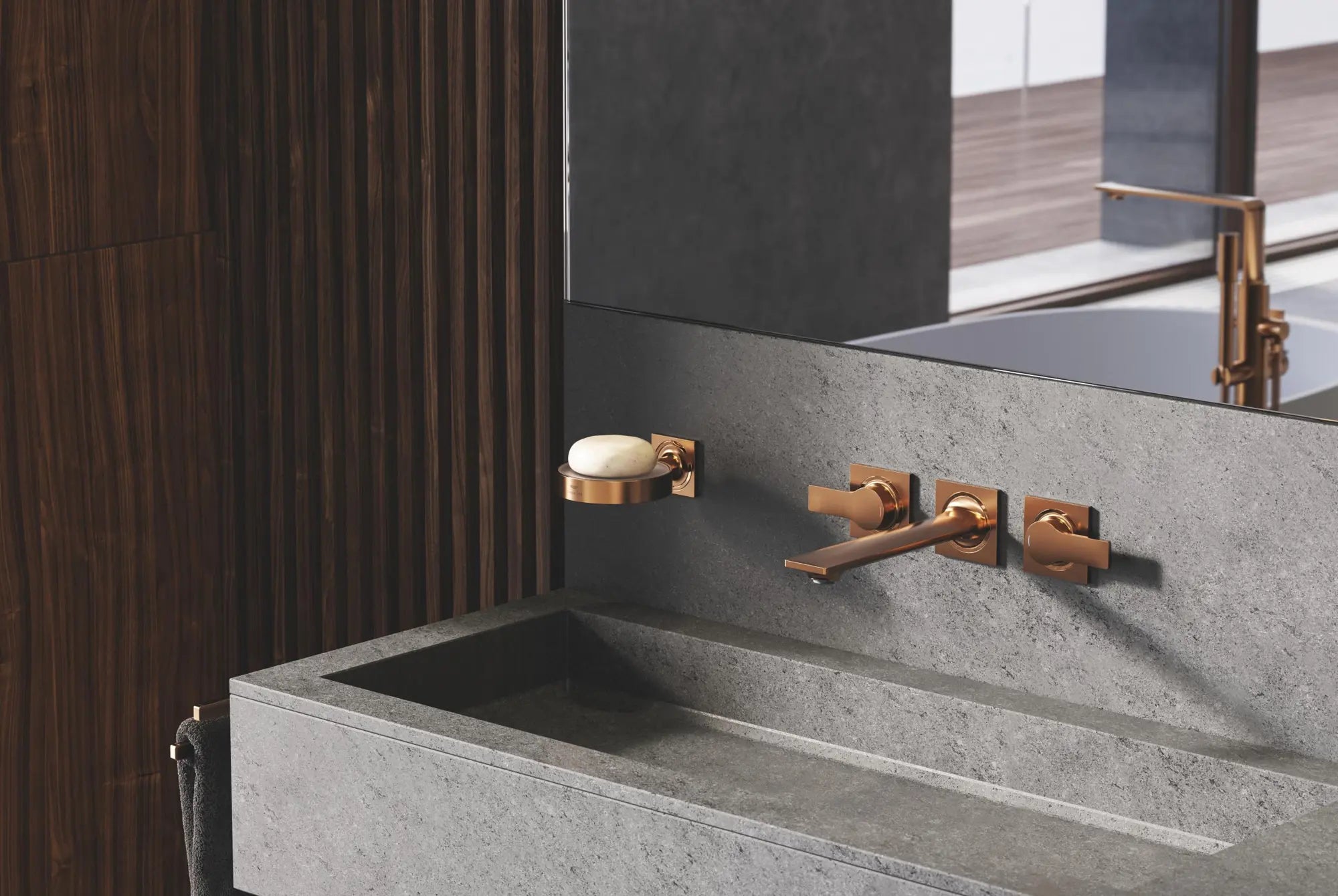 Robinet de baignoire autoportante à poignée simple avec douchette 6,6 L/min (1,75 GPM) // BRUSHED WARM SUNSET // 275530_ZZH_T20193H02_000_01_0_CDNwebp.webp
