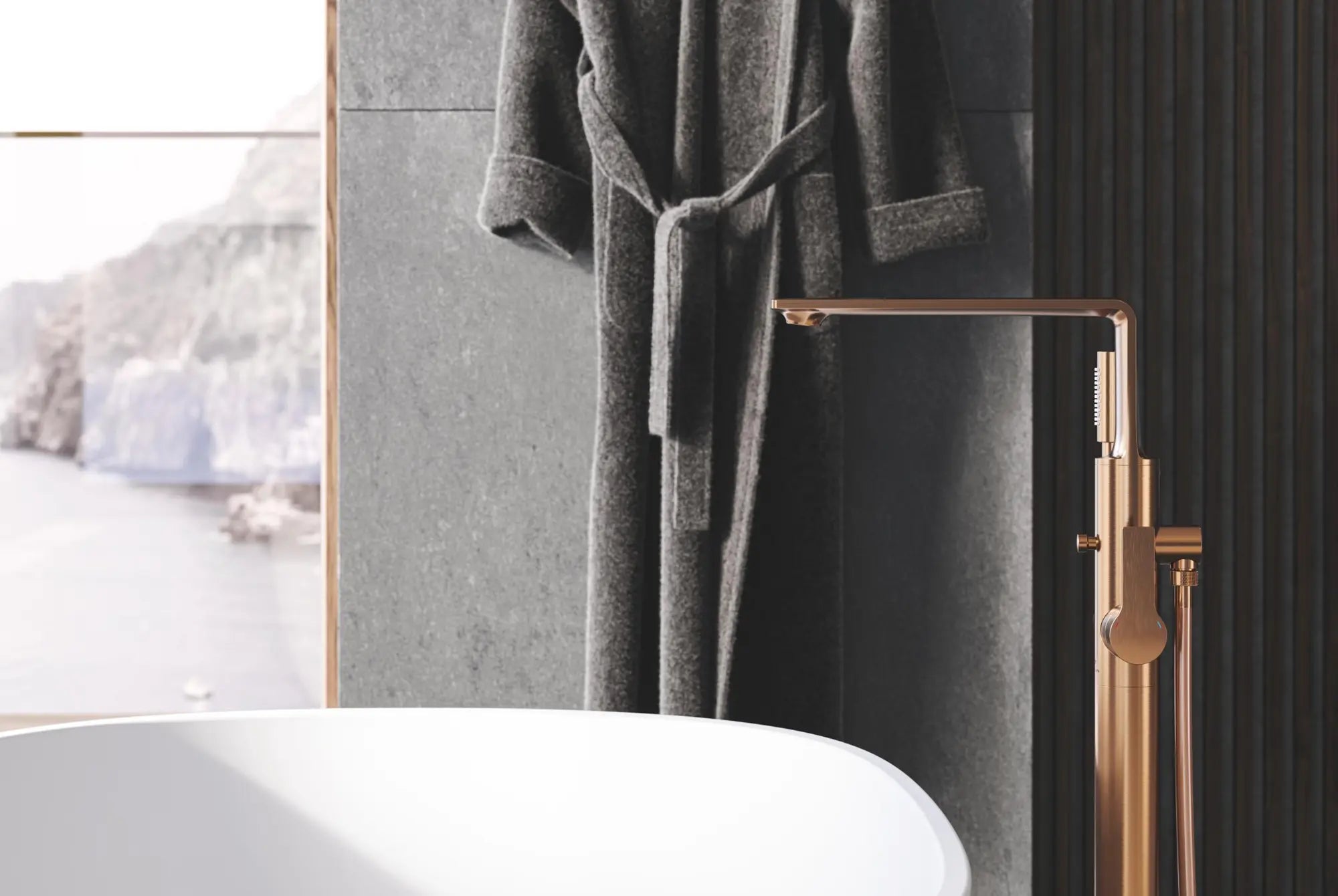 Robinet de baignoire autoportante à poignée simple avec douchette 6,6 L/min (1,75 GPM) // BRUSHED WARM SUNSET // 275531_ZZH_T25222G04_000_01_0_CDNwebp.webp