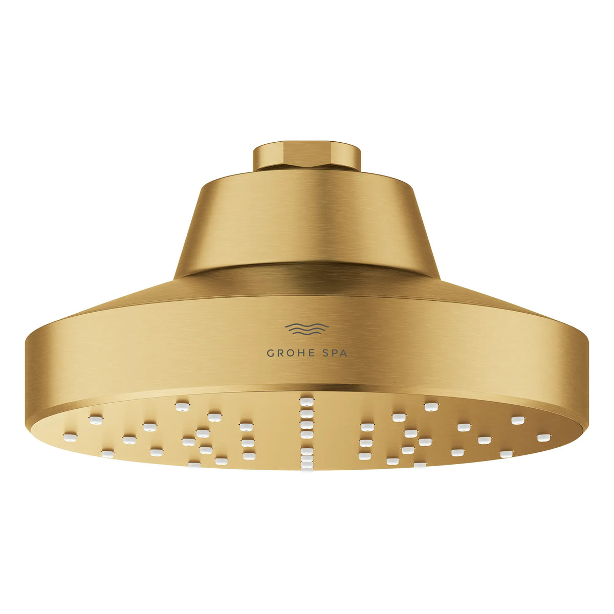 Pomme de douche à un seul jet Rainshower Aqua de 13,97 cm (5½ po) avec AquaBooster 6,6 L/min (1,75 gal/min) // AUBE FRAÎCHE BROSSÉ // 275813_Aqua_Booster_SiloFront_111518GN00_001_October2025_0_CDNwebp.webp