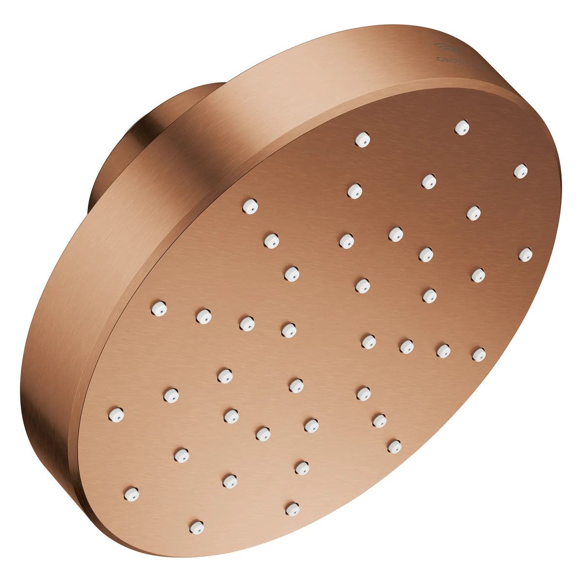 Pomme de douche à un seul jet Rainshower Aqua de 13,97 cm (5½ po) avec AquaBooster 6,6 L/min (1,75 gal/min) // COUCHANT CHAUD BROSSÉ // 275826_Aqua_Booster_SiloRight_111518DL00_001_October2025_0_CDNwebp.webp