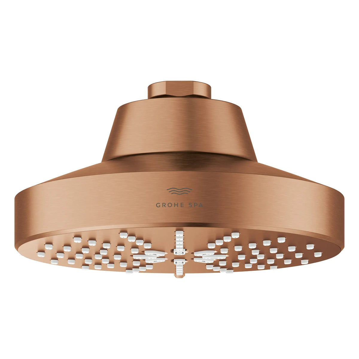 Pomme de douche à jets multiples Rainshower Aqua 140 de 13,97 cm (5½ po) avec AquaBooster 6,6 L/min (1,75 gal/min) // COUCHANT CHAUD BROSSÉ // 275855_Aqua_Booster_SiloFront_111611DL00_001_October2025_0_CDNwebp.webp