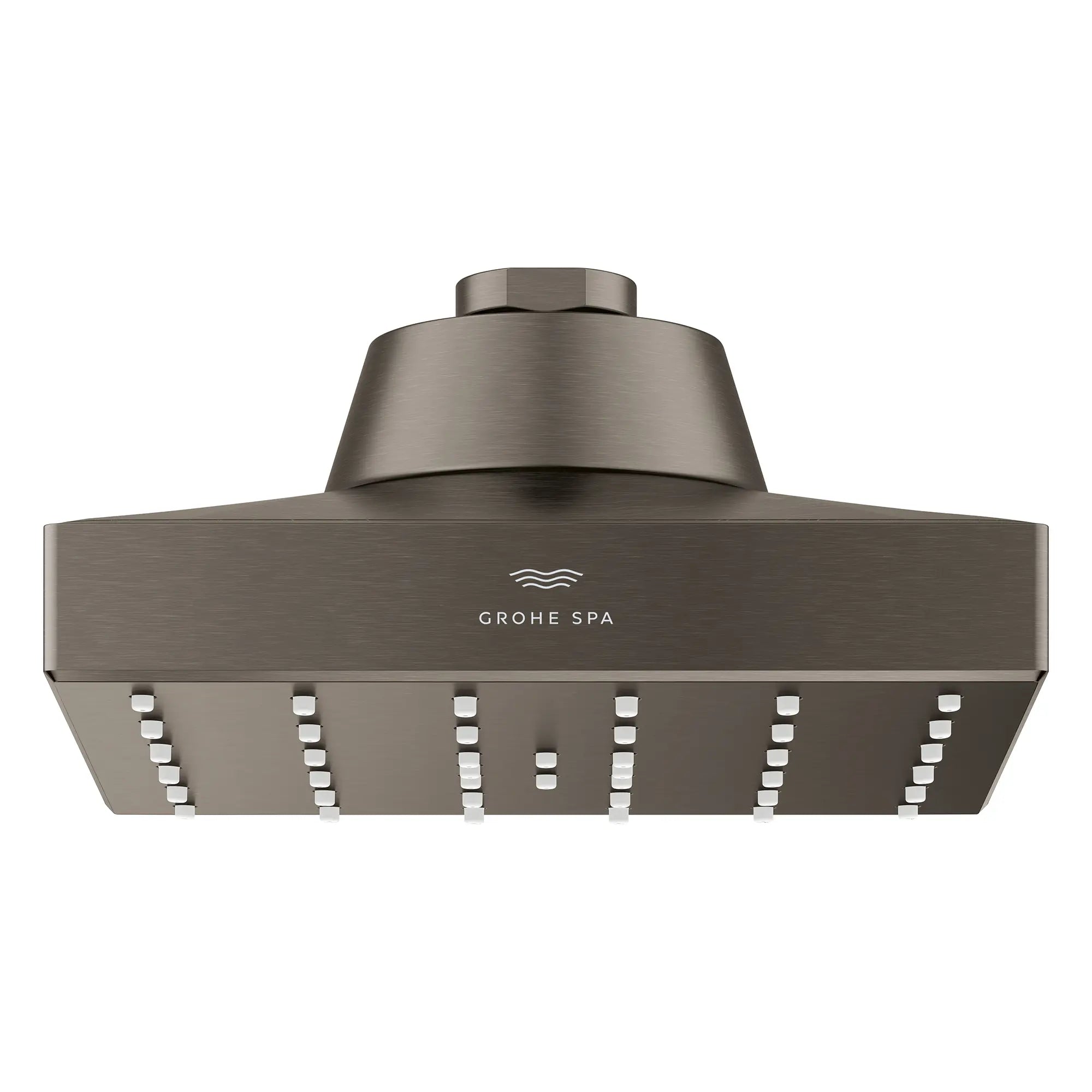 Pomme de douche carrée à un seul jet Rainshower Aqua de 13,97 cm (5½ po) avec AquaBooster 9,5 L/min (2,5 gal/min) // GRAPHITE DUR BROSSÉ // 275877_Aqua_Booster_SiloFront_111661AL00_001_October2025_0_CDNwebp.webp