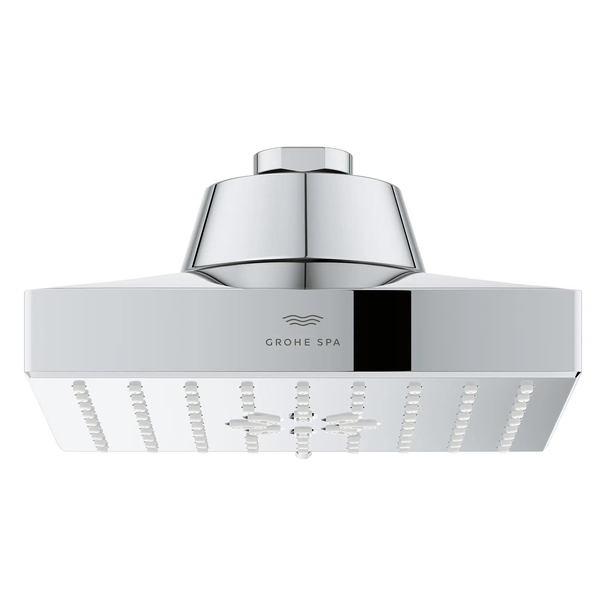 Pomme de douche carrée à jets multiples Rainshower Aqua de 13,97 cm (5½ po) avec AquaBooster 6,6 L/min (1,75 gal/min) // CHROME STARLIGHT GROHE // 275899_Aqua_Booster_SiloFront_1116720000_001_October2025_0_CDNwebp.webp