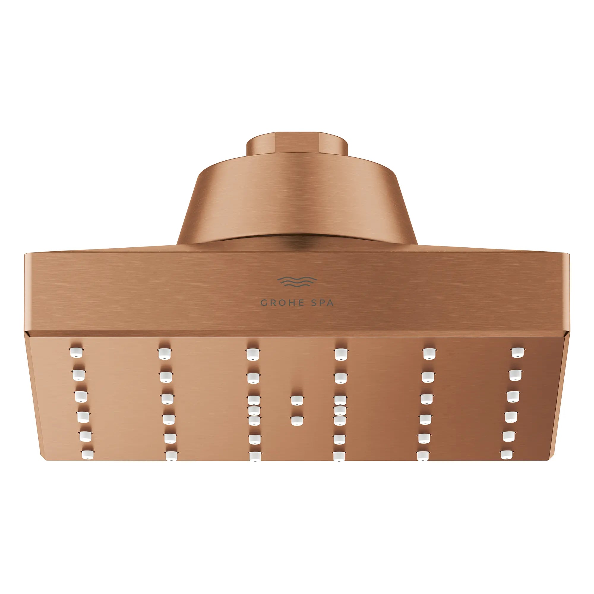 Pomme de douche carrée à un seul jet Rainshower Aqua de 13,97 cm (5½ po) avec AquaBooster 9,5 L/min (2,5 gal/min) // COUCHANT CHAUD BROSSÉ // 277721_Aqua_Booster_SiloFront_111668DL00_0002_October2025_0_CDNwebp.webp