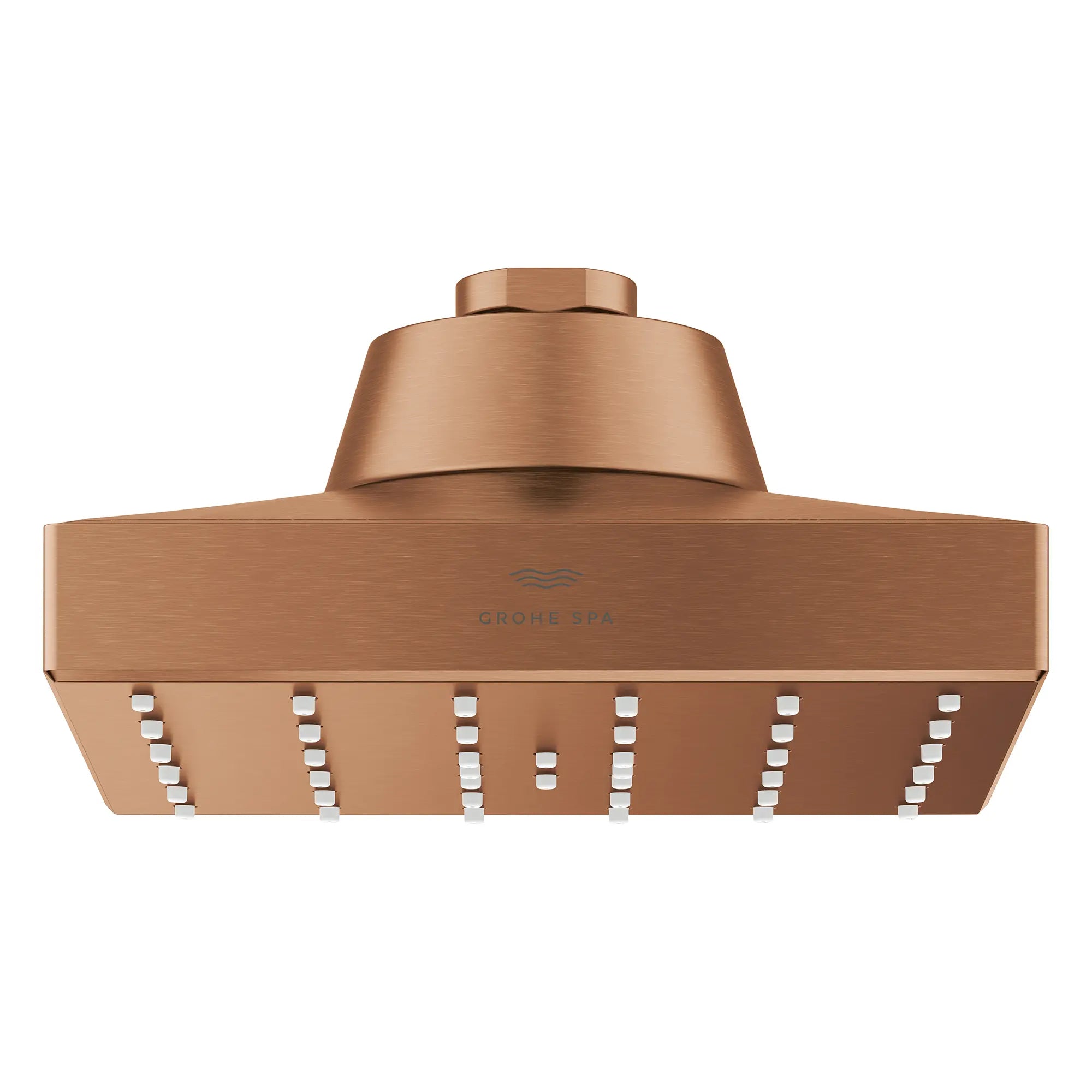 Pomme de douche carrée à un seul jet Rainshower Aqua de 13,97 cm (5½ po) avec AquaBooster 9,5 L/min (2,5 gal/min) // COUCHANT CHAUD BROSSÉ // 277722_Aqua_Booster_SiloFront_111668DL00_0001_October2025_0_CDNwebp.webp