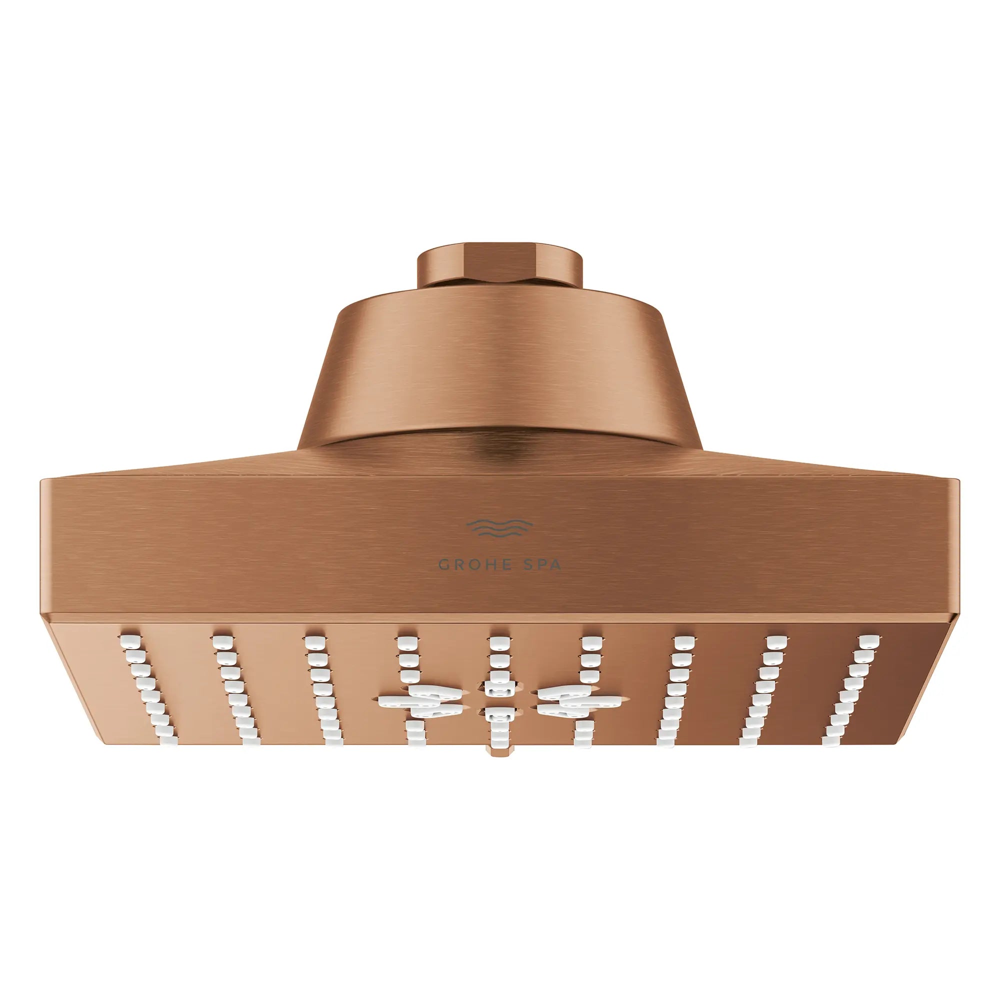 Pomme de douche carrée à jets multiples Rainshower Aqua de 13,97 cm (5½ po) avec Aqua Booster 9,5 L/min (2,5 gal/min) // COUCHANT CHAUD BROSSÉ // 277734_Aqua_Booster_SiloFront_111673DL00_0001_October2025_0_CDNwebp.webp
