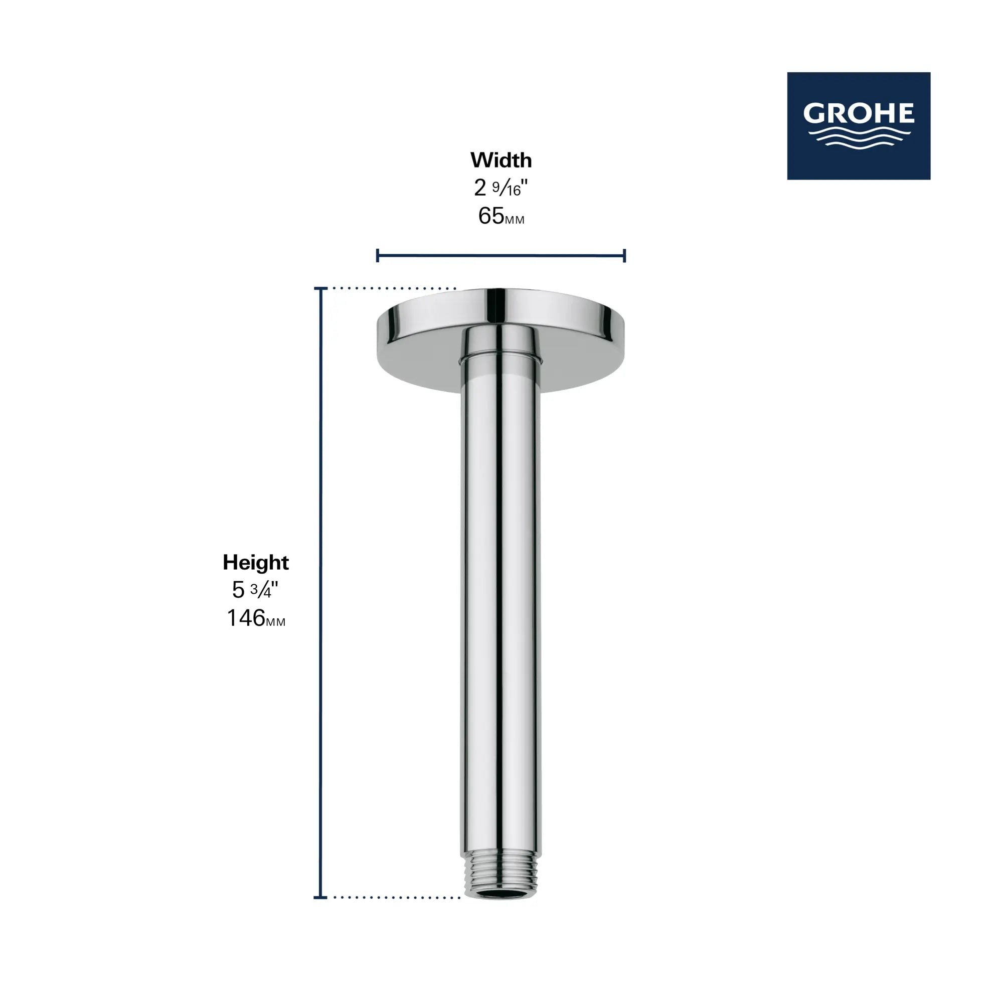 Rainshower Bras de douche de plafond de 6 po // CHROME STARLIGHT GROHE // 278633_Rainshower_Infographic_272170000_0001_NOV2025_1_CDNwebp.webp