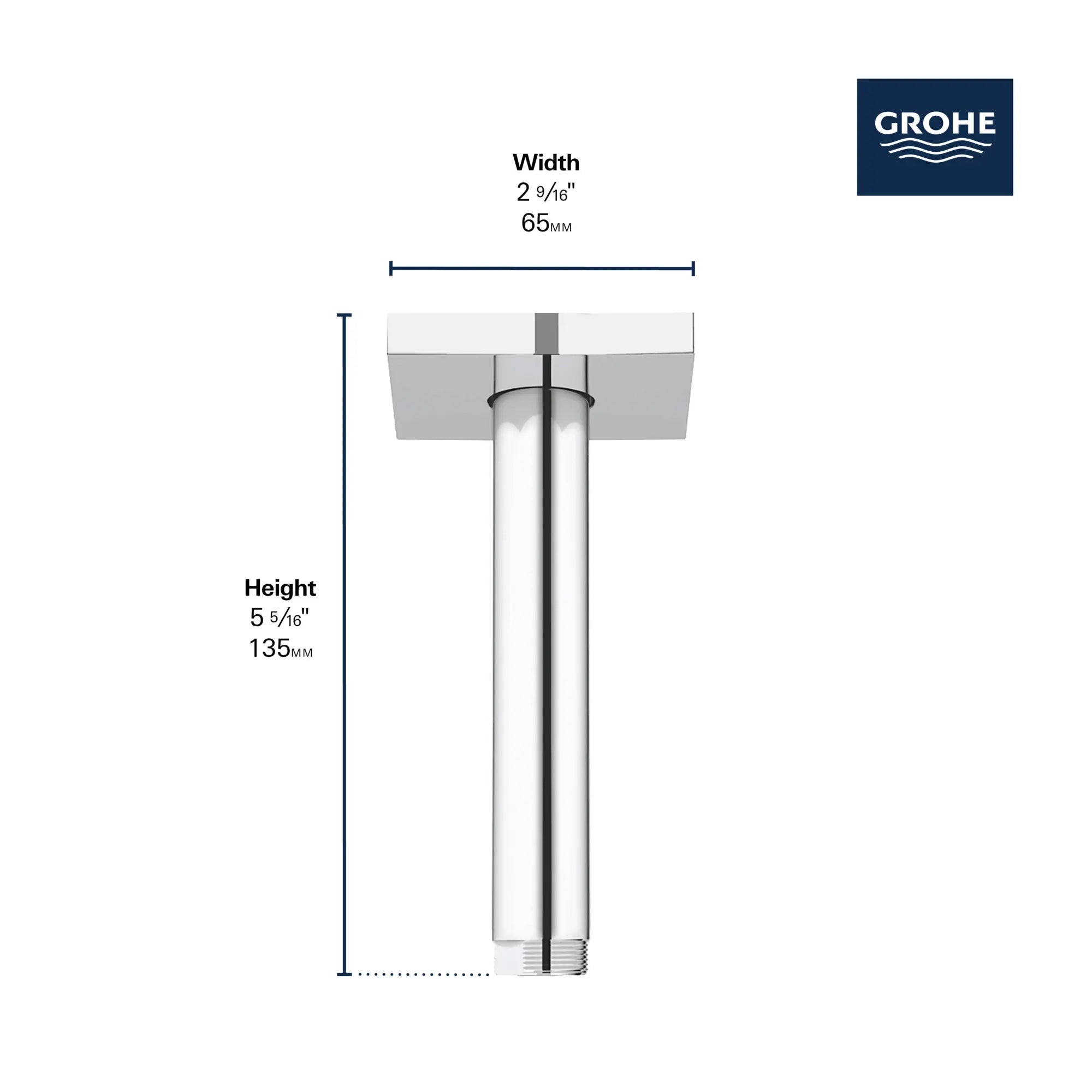 Rainshower Bras de douche de plafond de 6 po avec bride carrée // CHROME STARLIGHT GROHE // 278634_Rainshower_Infographic_2748600_0001_NOV2025_1_CDNwebp.webp