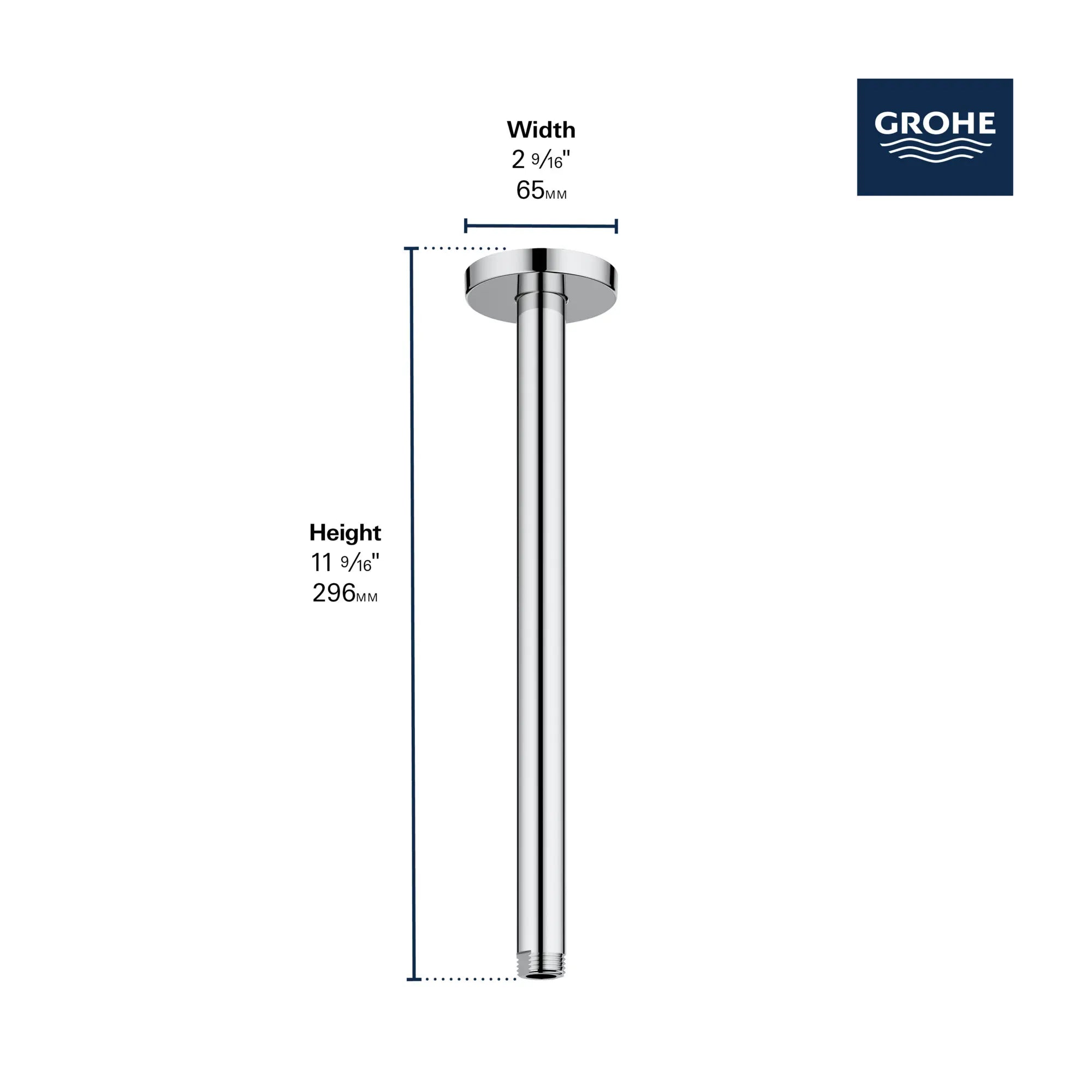 Rainshower Bras de douche de plafond de 12 po // CHROME STARLIGHT GROHE // 278640_Rainshower_Infographic_2849200_0001_NOV2025_1_CDNwebp.webp