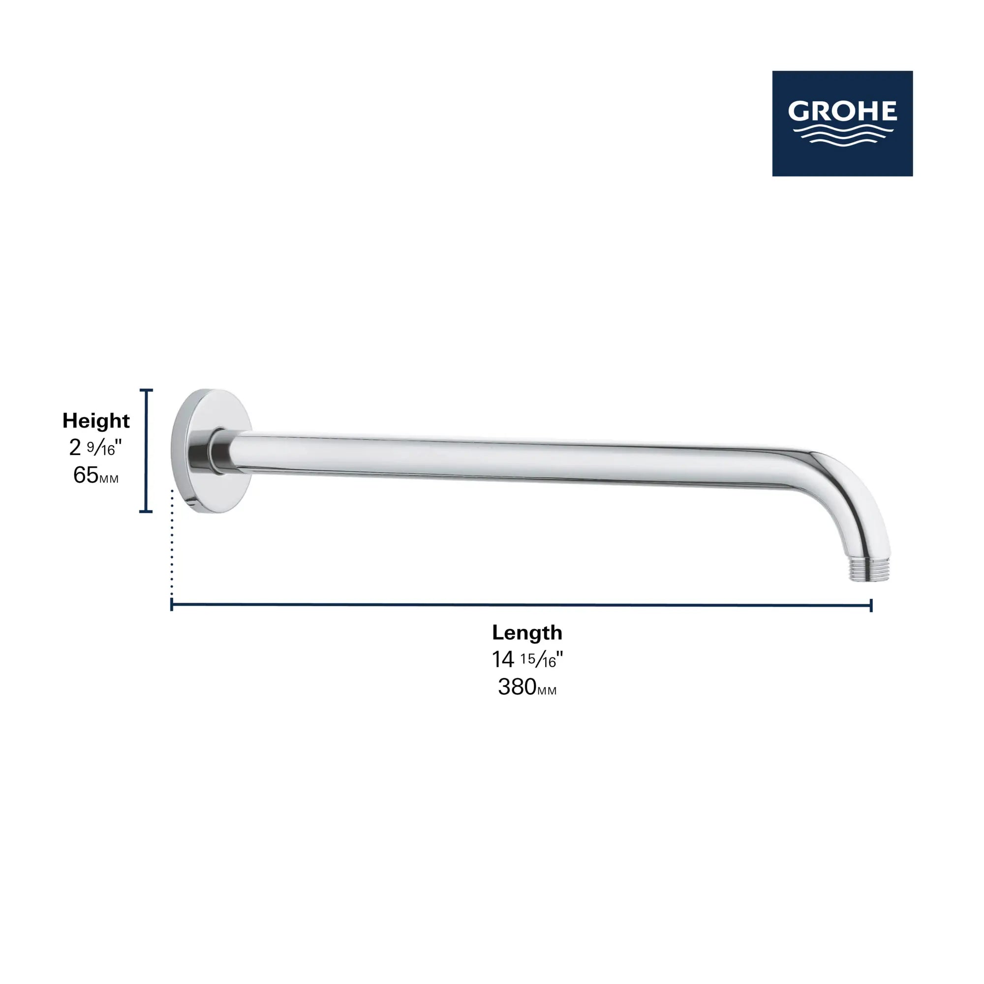Rainshower Bras de douche de 15 po // CHROME STARLIGHT GROHE // 278641_Rainshower_Infographic_285400_0001_NOV2025_1_CDNwebp.webp