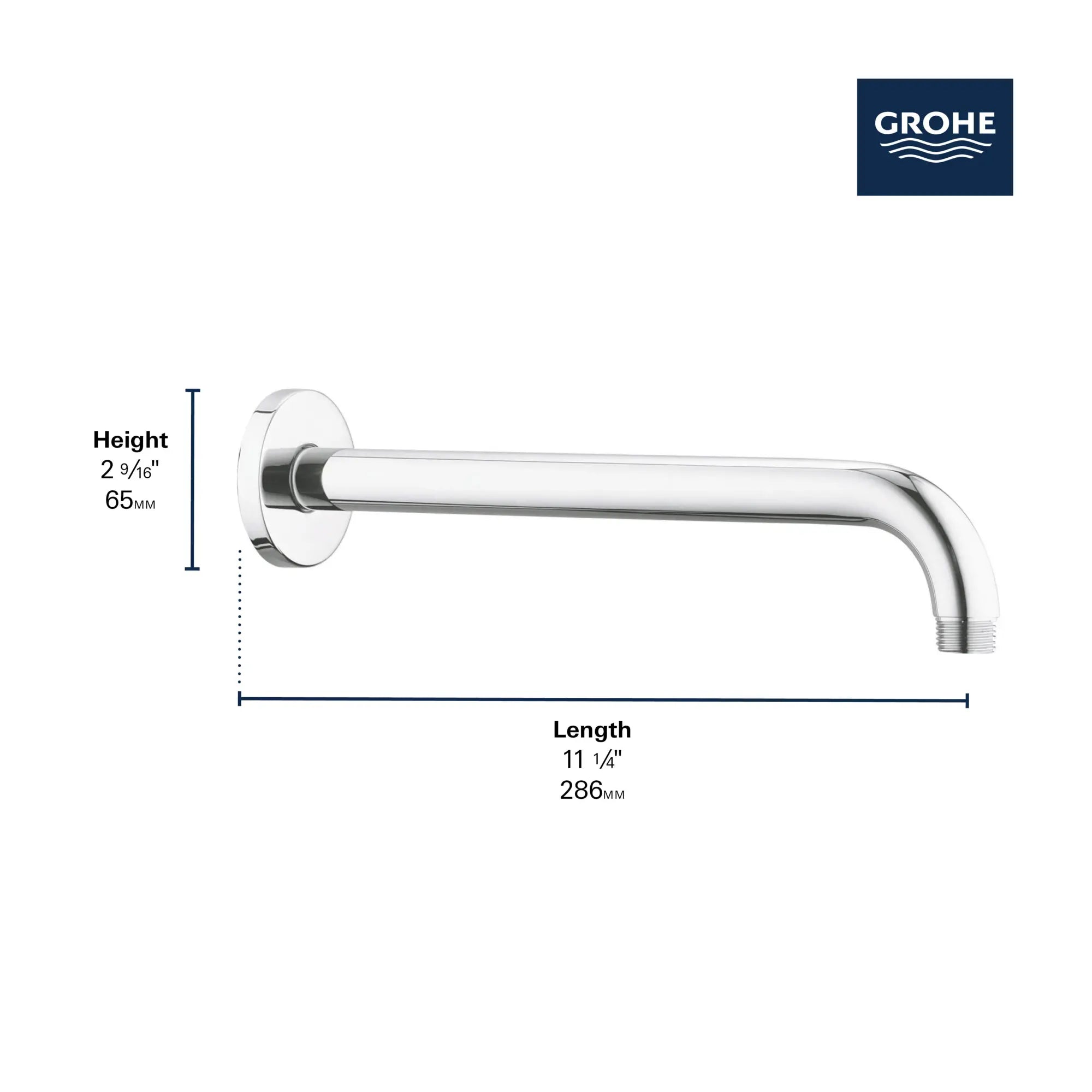 Bras de douche de 11 1/4 po // CHROME STARLIGHT GROHE // 278642_Rainshower_Infographic_2857700_0001_NOV2025_1_CDNwebp.webp