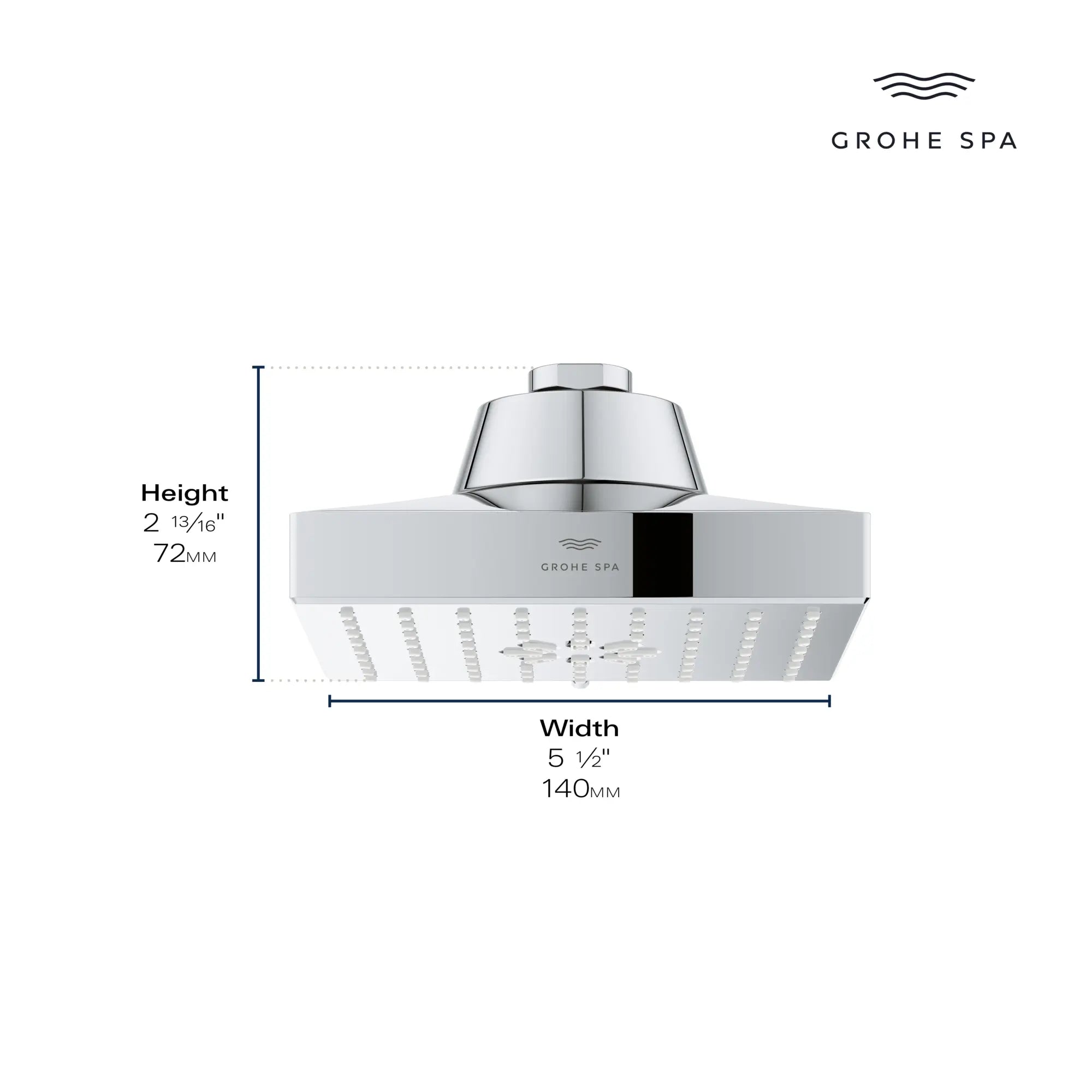 Pomme de douche carrée à jets multiples Rainshower Aqua de 13,97 cm (5½ po) avec AquaBooster 6,6 L/min (1,75 gal/min) // CHROME STARLIGHT GROHE // 281416_AquaBooster_Infographic_111672_111673_0001_JAN2026_0_CDNwebp.webp