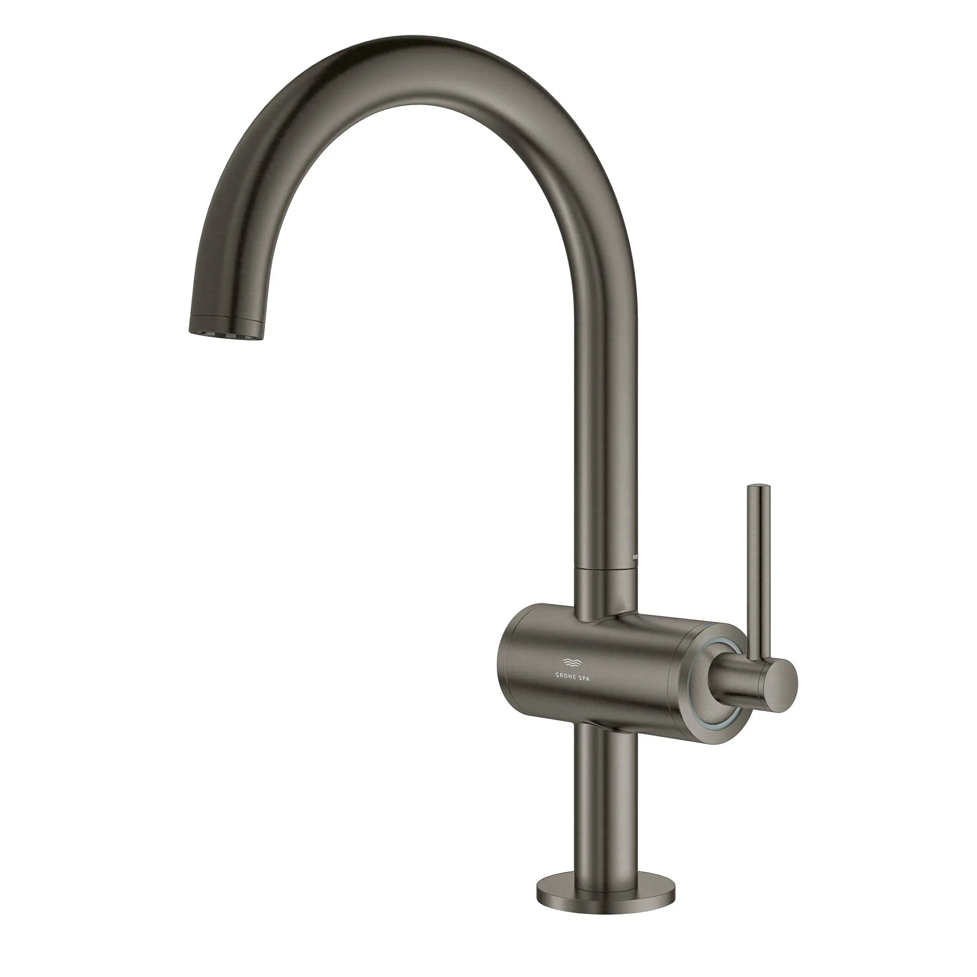Grand robinet monotrou pour salle de bain, à poignée simple, 4,5 L/min (1,2 gpm) // BRUSHED HARD GRAPHITE // 281614_Atrio_SiloLeft_24350AL0_0001_Feb2026_0_CDNwebp.webp