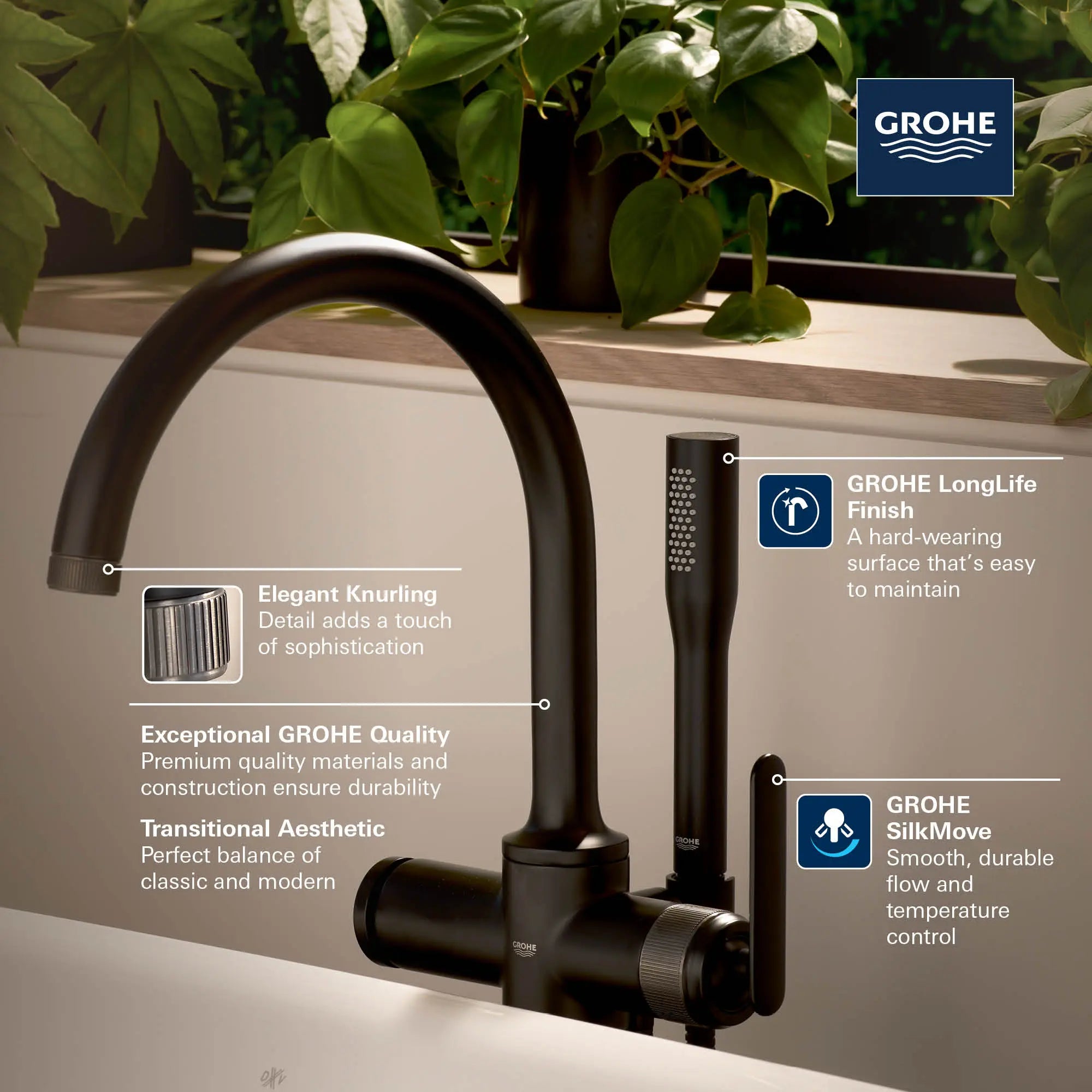 Robinet de baignoire autoportant Listra à une seule manette avec douche à main de 6,6 l/min (1,75 gal/min) // CHROME STARLIGHT GROHE // 281868_Listra_Infographic_1062560_0001_FEB2026_0_CDNwebp.webp