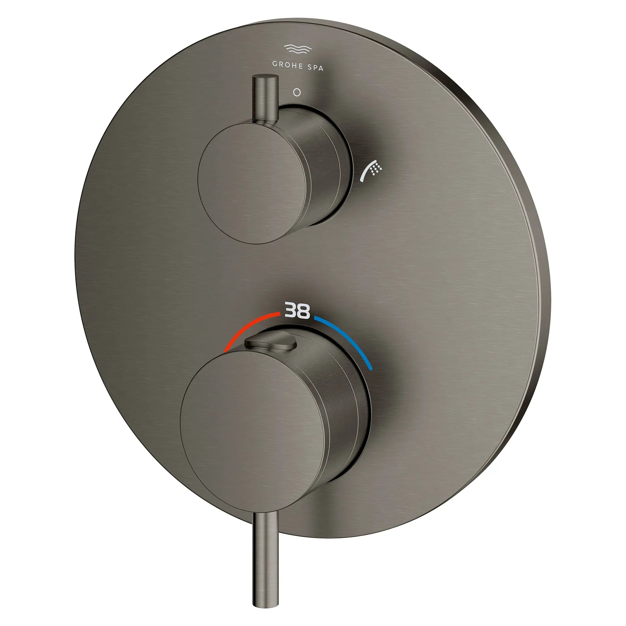 Garniture de robinet thermostatique à fonction double, 2 poignées // BRUSHED HARD GRAPHITE // 282190_Atrio_SiloLeft_24361AL0_0001_March2026_0_CDNwebp.webp
