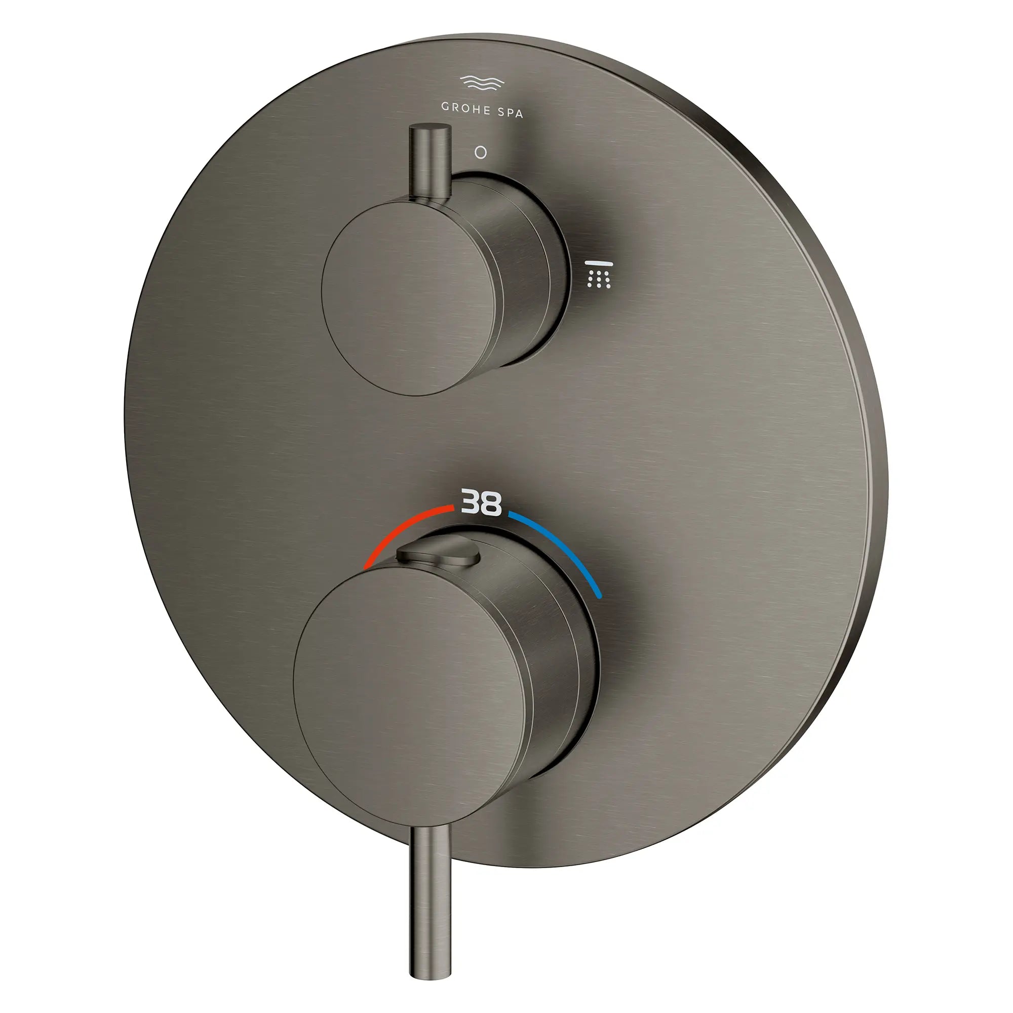Garniture de robinet thermostatique à fonction simple, 2 poignées // BRUSHED HARD GRAPHITE // 282191_Atrio_SiloLeft_24360AL0_0001_March2026_0_CDNwebp.webp