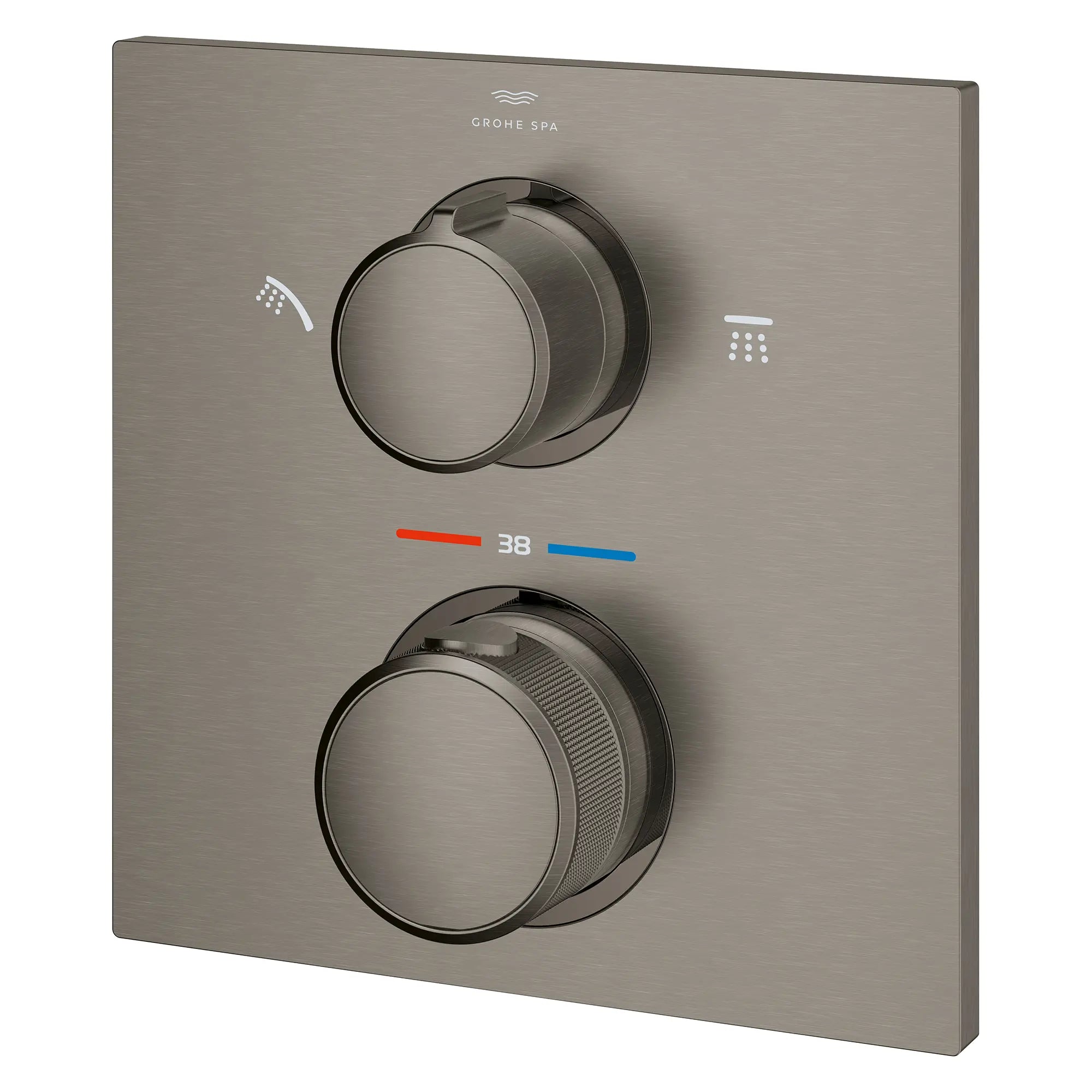 Garniture de robinet thermostatique à 2 poignées à fonction double // BRUSHED HARD GRAPHITE // 282206_Allure_SiloLeft_29178AL1_0001_March2026_0_CDNwebp.webp