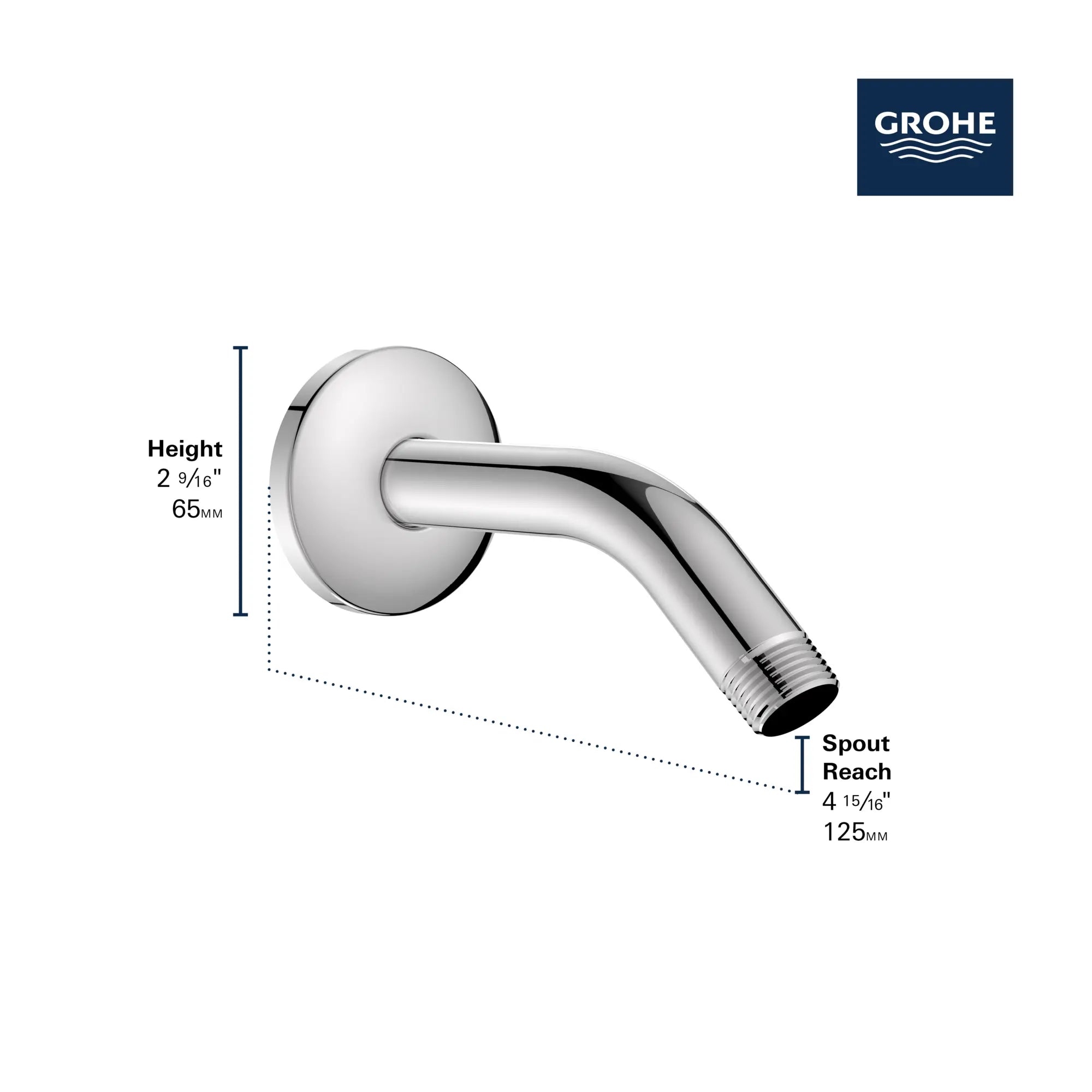 Bras de douche de 5 po // CHROME STARLIGHT GROHE // 282366_Arm_Infographic_27414_0001_FEB2026_0_CDNwebp.webp