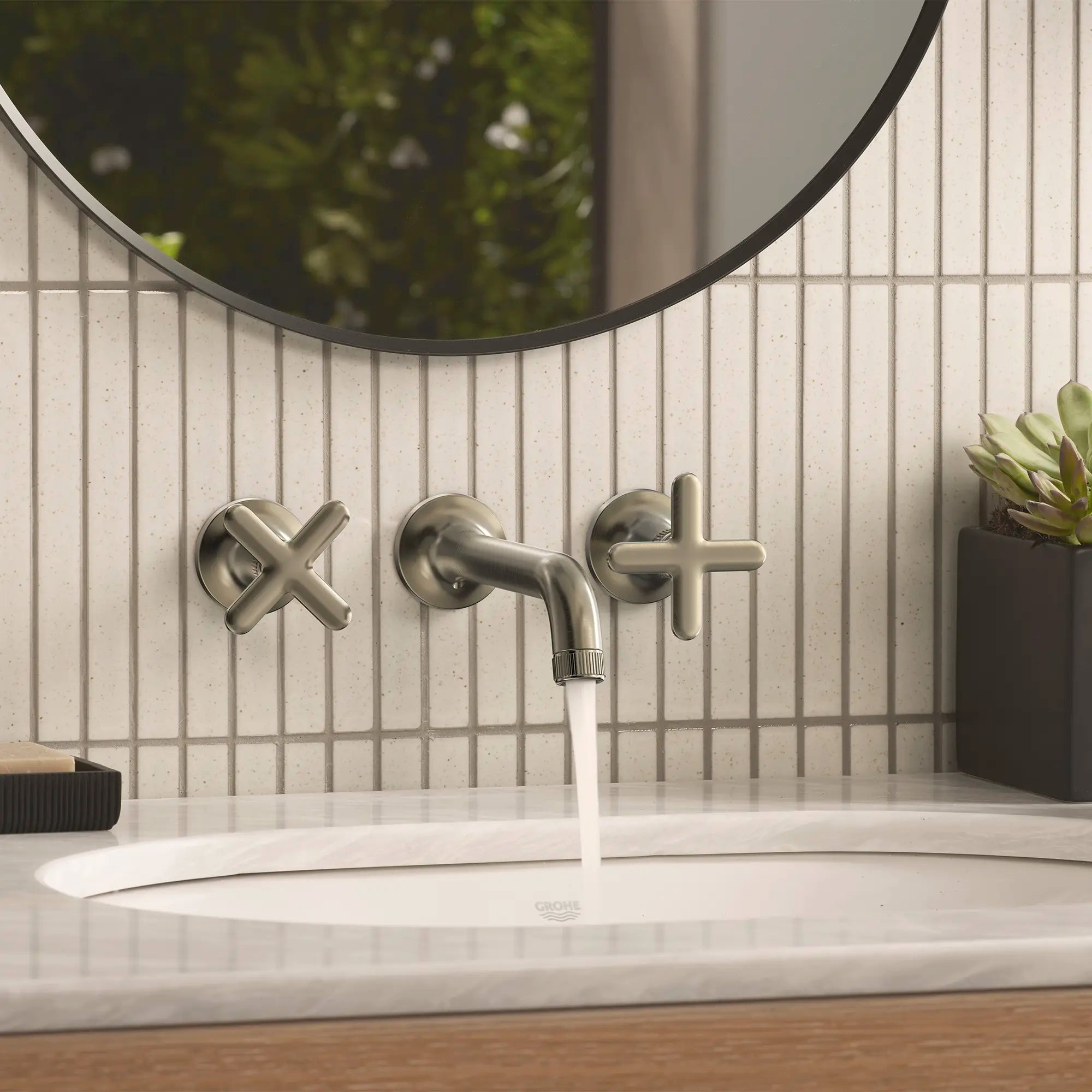Listra Cross Handles for Bathroom Sink Faucet (Pair) // NICKEL BROSSÉ INFINITYFINISH // 282554_Listra_EnvironmentCloseUp_106216EN00_106238EN00_0002_JANUARY2026_1_CDNwebp.webp