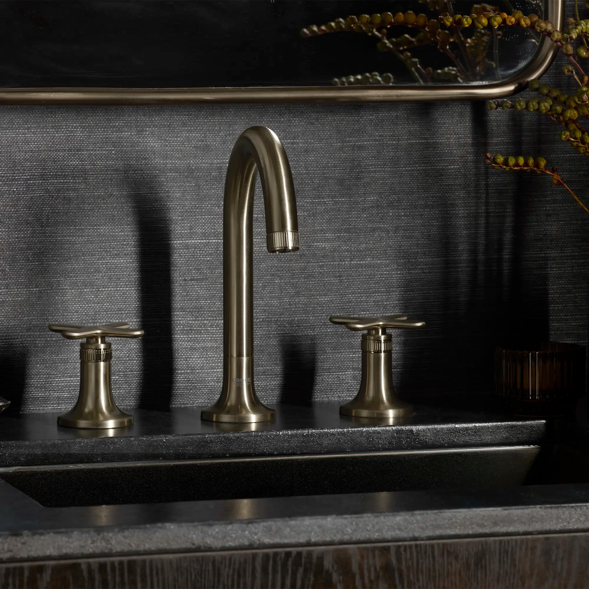 Listra Cross Handles for Bathroom Sink Faucet (Pair) // NICKEL BROSSÉ INFINITYFINISH // 282574_Listra_EnvironmentCloseUp_106261EN00_106238EN00_0001_JANUARY2026_1_CDNwebp.webp