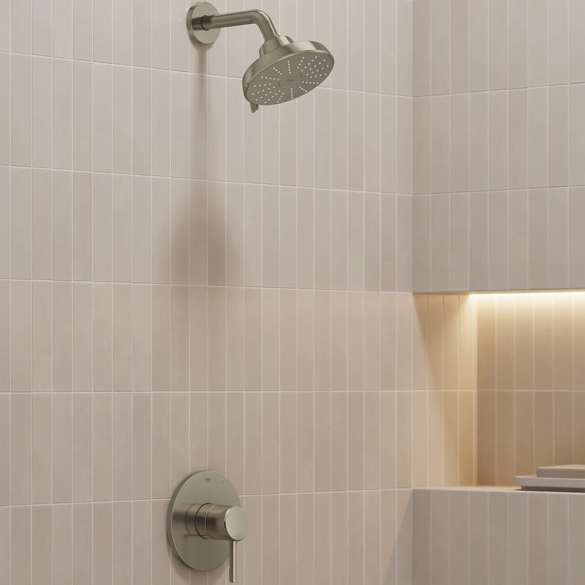 Garniture pour robinet à pression équilibrée avec cartouche  // NICKEL BROSSÉ INFINITYFINISH // 282688_Aqua_Booster_EnvironmentCloseUp_111746EN00_14468EN00_0001_MARCH2026_1_CDNwebp.webp