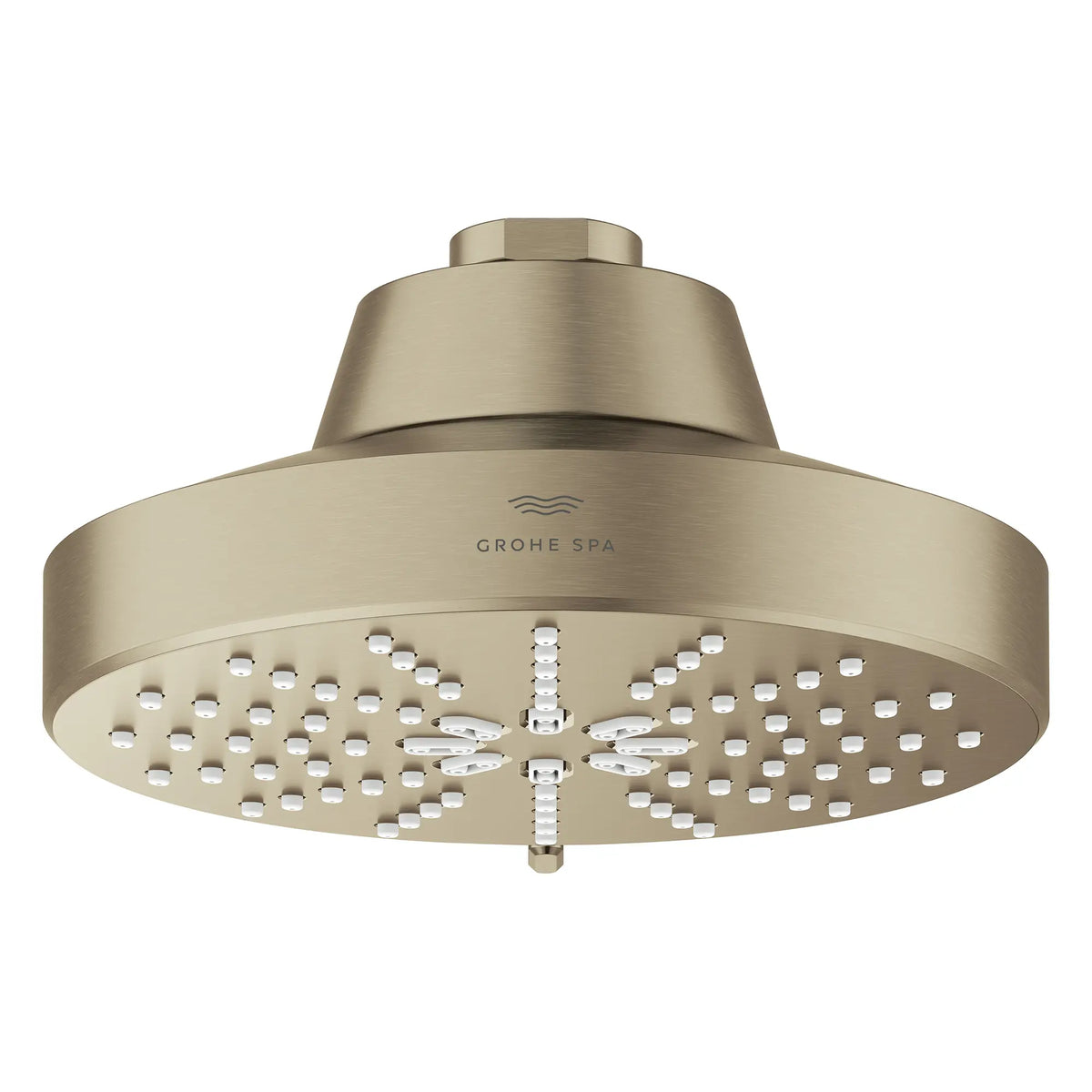 Pomme de douche à jets multiples Rainshower Aqua 140 de 13,97 cm (5½ po) avec AquaBooster 6,6 L/min (1,75 gal/min) // NICKEL BROSSÉ INFINITYFINISH // 283604_Aquabooster_SiloFront_111611EN00_111659EN00_001_01_0001_April2026_0_CDNwebp.webp