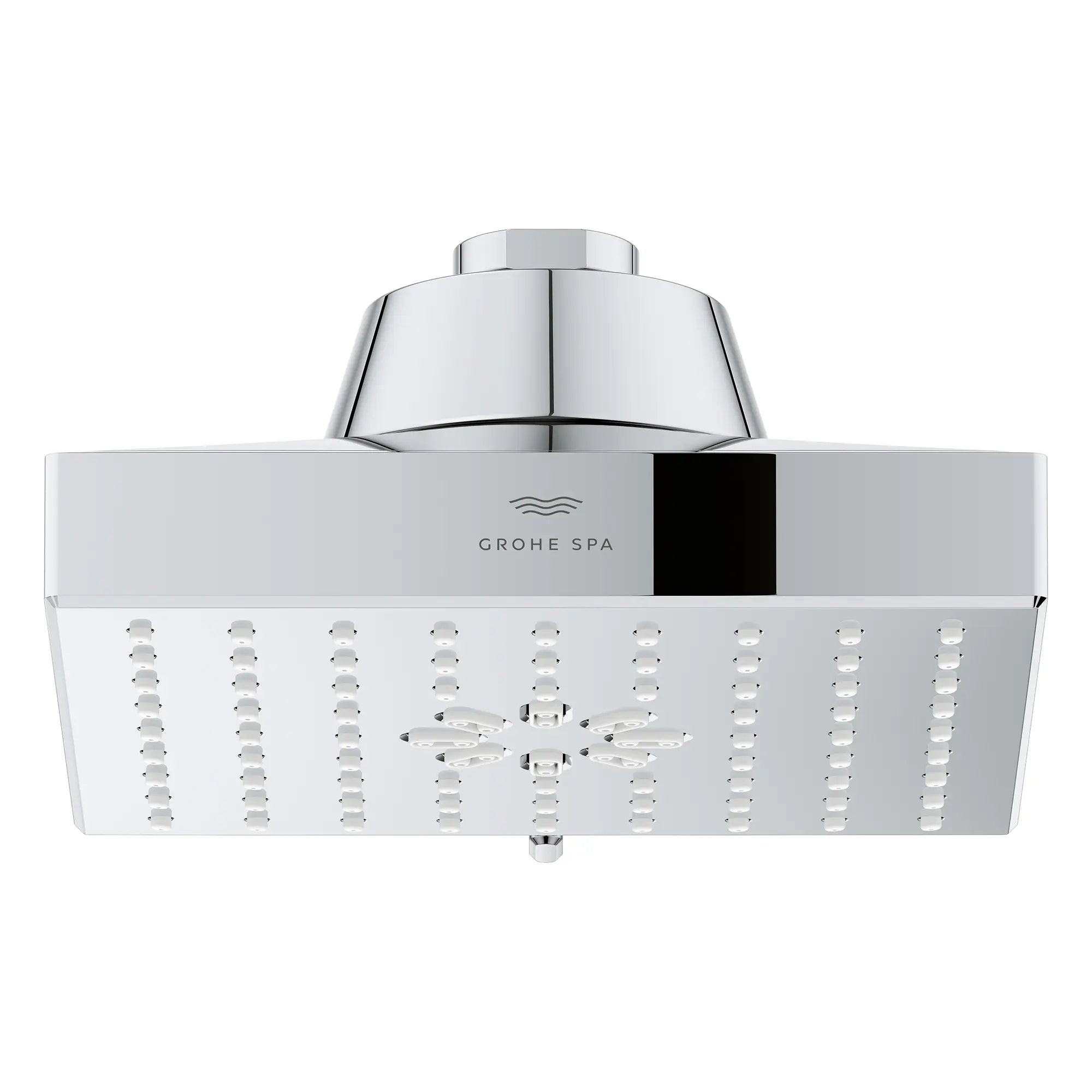 Pomme de douche carrée à jets multiples Rainshower Aqua de 13,97 cm (5½ po) avec AquaBooster 6,6 L/min (1,75 gal/min) // CHROME STARLIGHT GROHE // 283638_Aquabooster_SiloFront_1116720000_1116730000_0001_April2026_0_CDNwebp.webp