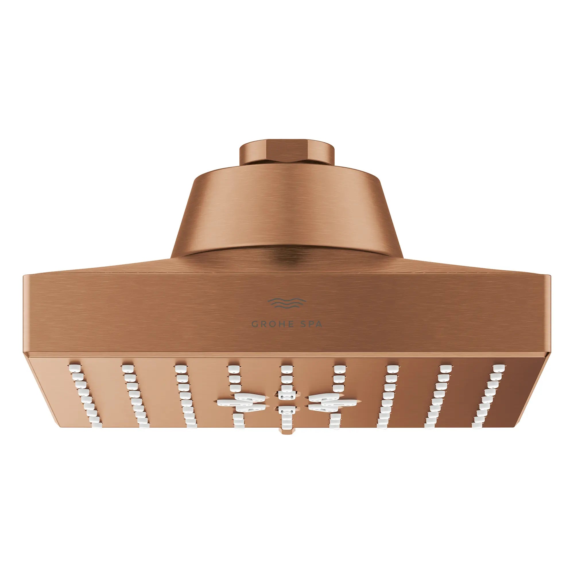 Pomme de douche carrée à jets multiples Rainshower Aqua de 13,97 cm (5½ po) avec AquaBooster 6,6 L/min (1,75 gal/min) // COUCHANT CHAUD BROSSÉ // 283684_Aquabooster_SiloOther_111672DL00_111673DL00_0001_April2026_0_CDNwebp.webp