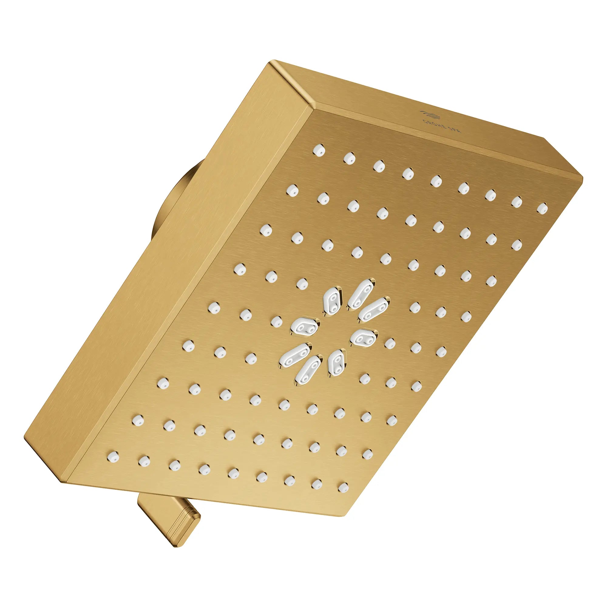 Pomme de douche carrée à jets multiples Rainshower Aqua de 13,97 cm (5½ po) avec AquaBooster 6,6 L/min (1,75 gal/min) // AUBE FRAÎCHE BROSSÉ // 283807_Aquabooster_SiloRight_111672GN00_111673GN00_002_01_0001_April2026_0_CDNwebp.webp