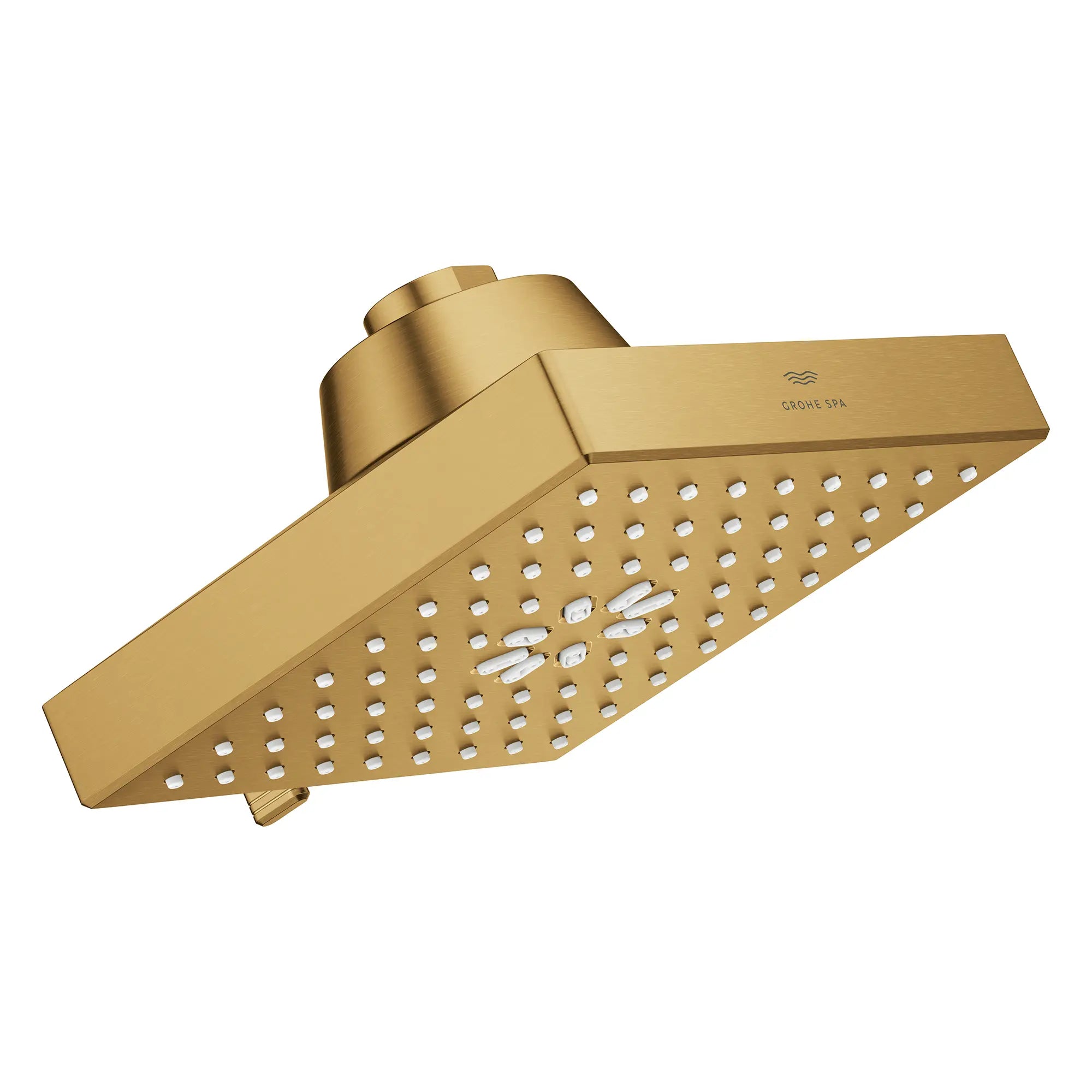 Pomme de douche carrée à jets multiples Rainshower Aqua de 13,97 cm (5½ po) avec AquaBooster 6,6 L/min (1,75 gal/min) // AUBE FRAÎCHE BROSSÉ // 283808_Aquabooster_SiloRight_111672GN00_111673GN00_010_01_0001_April2026_0_CDNwebp.webp