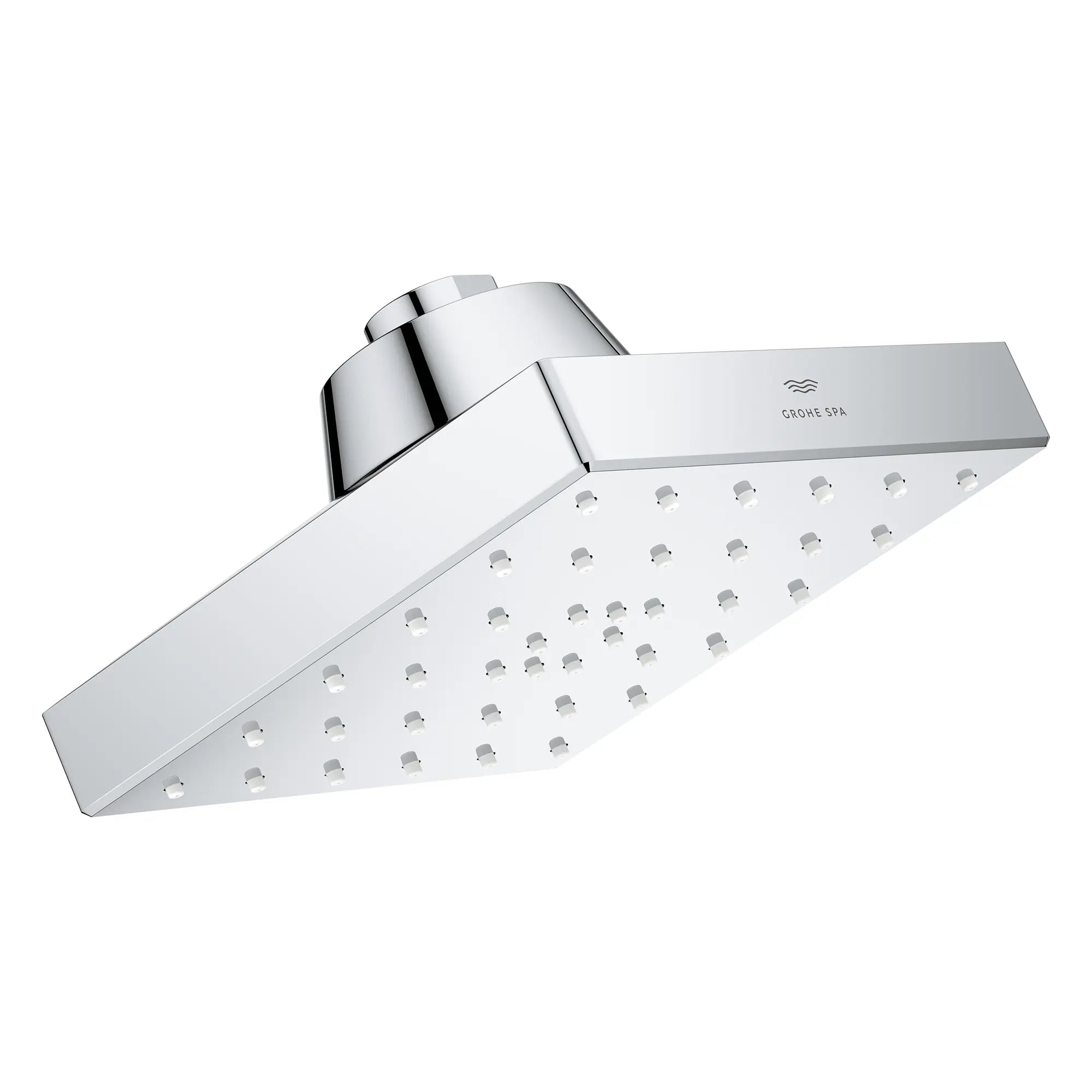 Pomme de douche carrée à un seul jet Rainshower Aqua de 13,97 cm (5½ po) avec AquaBooster 9,5 L/min (2,5 gal/min) // CHROME STARLIGHT GROHE // 283846_Aquabooster_SiloRight_1116610000_1116680000_0001_April2026_0_CDNwebp.webp