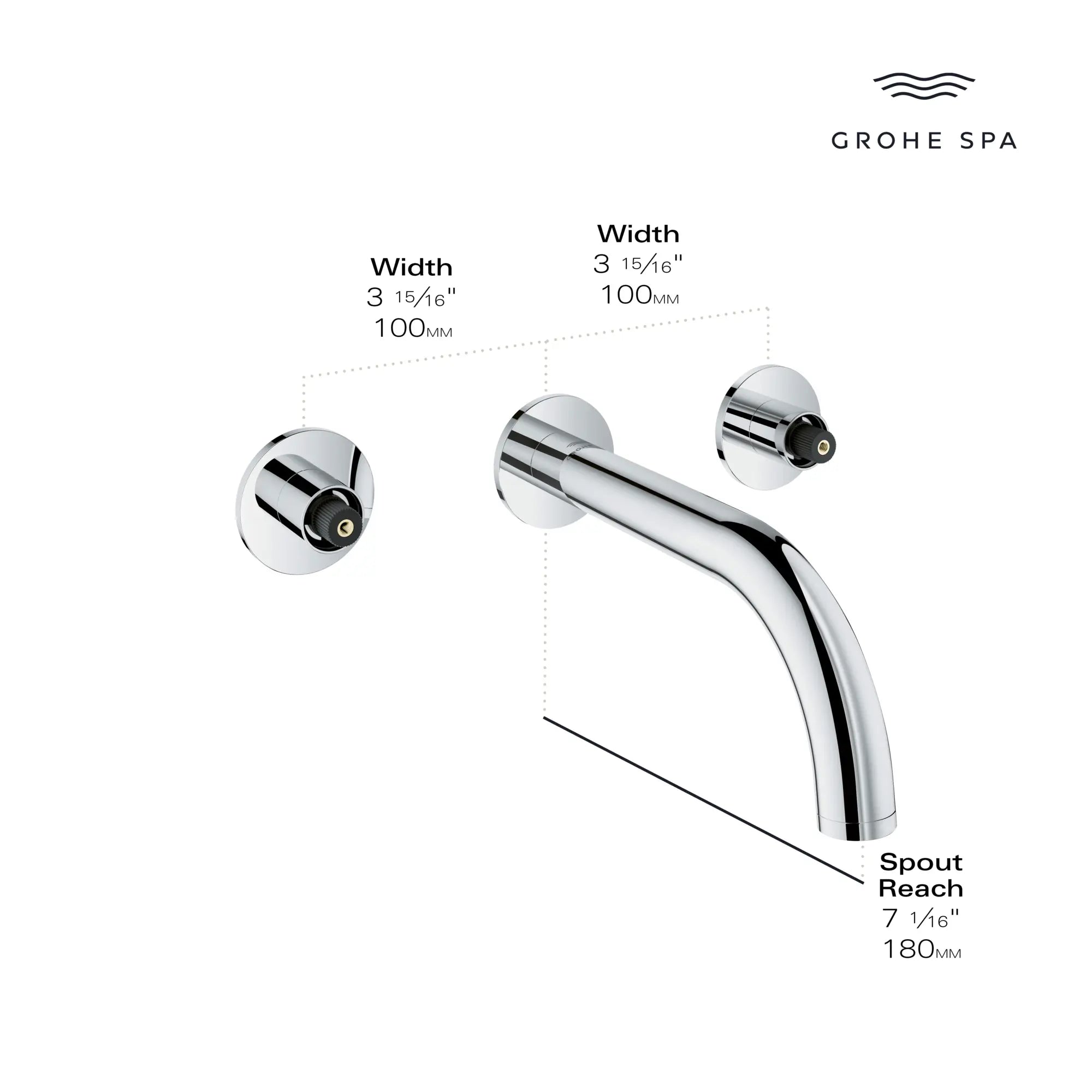 Robinet mural atrio à 2 poignées, 4,5 L/min (1,2 gpm) // CHROME STARLIGHT GROHE // 284736_Atrio_Infographic_20663_0001_APR2026_0_CDNwebp.webp