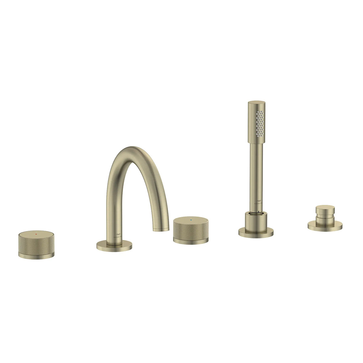 Robinet de remplissage de baignoire monté sur plan, à deux manettes et cinq trous, avec les manettes bouton, avec douchette à main de 6,6 l/min (1,75 gal/min) // NICKEL BROSSÉ INFINITYFINISH // 287242_Atrio_PC_SiloRight_105350EN00_0001_JUNE2026_1_CDNwebp.webp