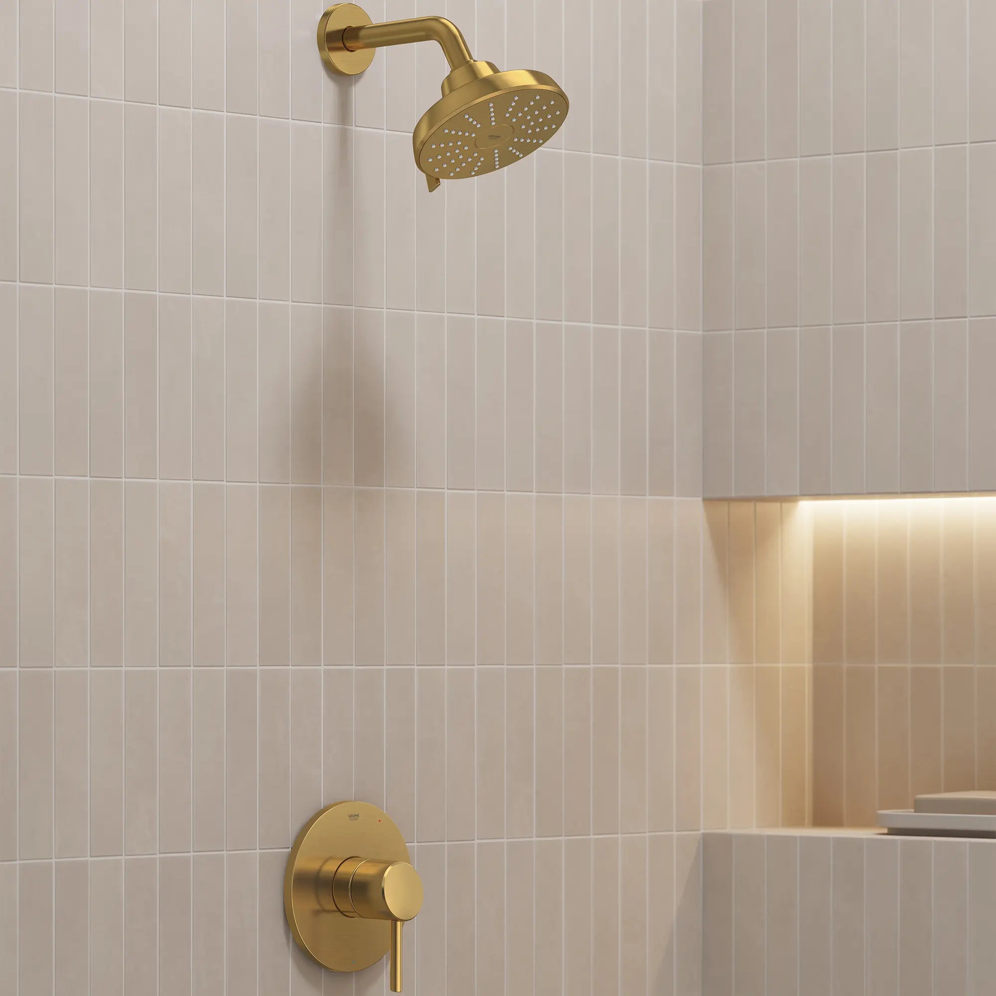 Pomme de douche ronde Tempesta 140 à jets multiples avec Aquabooster, 6,6 L/min (1,75 gal/min) // AUBE FRAÎCHE BROSSÉ // 287509_Aqua_Booster_EnvironmentCloseUp_111746GN00_14468GN00_0001_MARCH2026_0_CDNwebp.webp