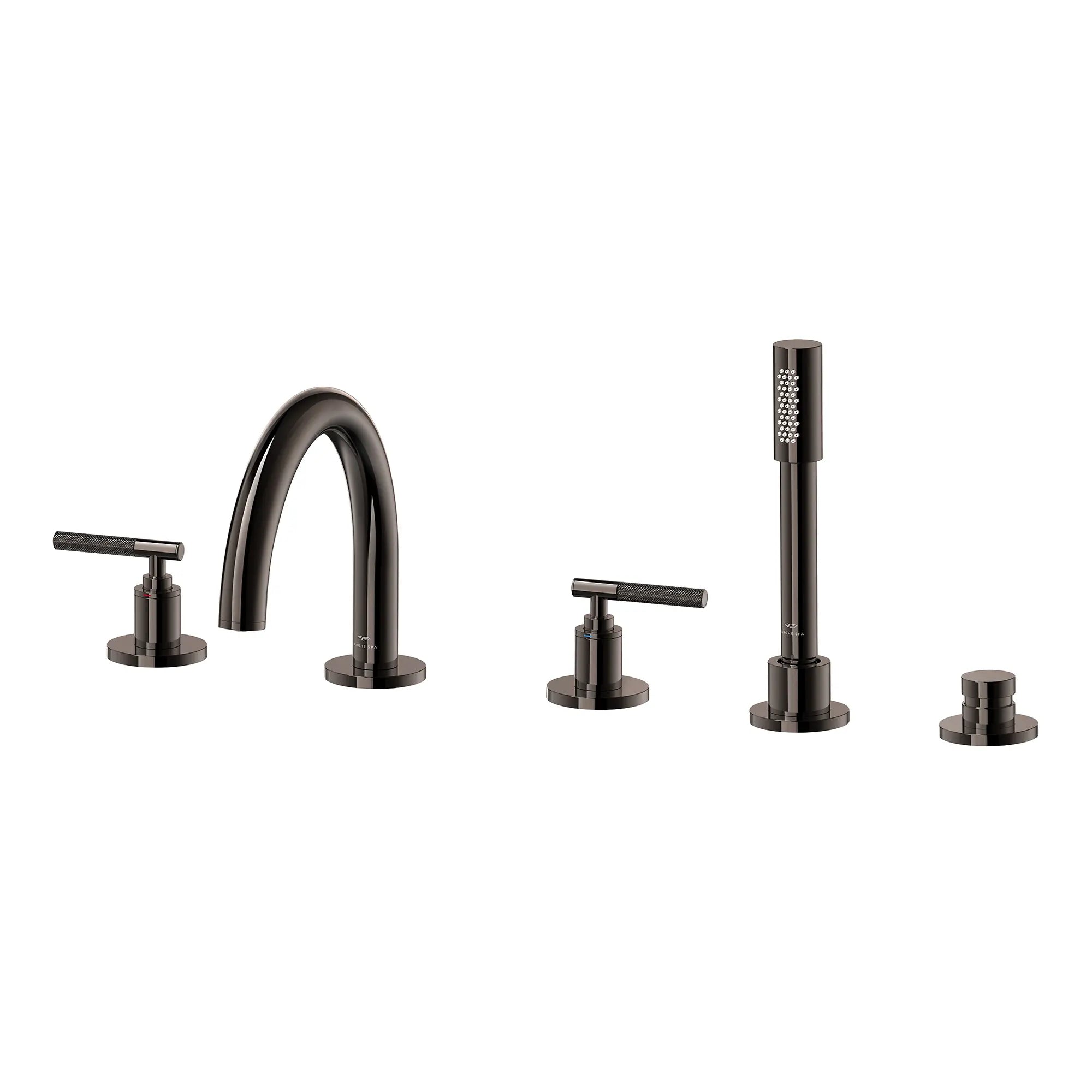 Robinet à trous pour baignoire romaine, à 2 poignée avec douchette 6,6 L/min (1,75 gpm) // HARD GRAPHITE // 287624_Atrio_PC_SiloLeft_25274A000_48651A000_0001_APRIL2026_0_CDNwebp.webp