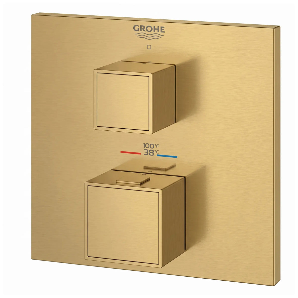 Garniture de valve thermostatique à fonction simple, 2 poignées // AUBE FRAÎCHE BROSSÉ // 289635_Grohtherm_SiloLeft_24157GN0_0001_Aug2026_0_CDNwebp.webp